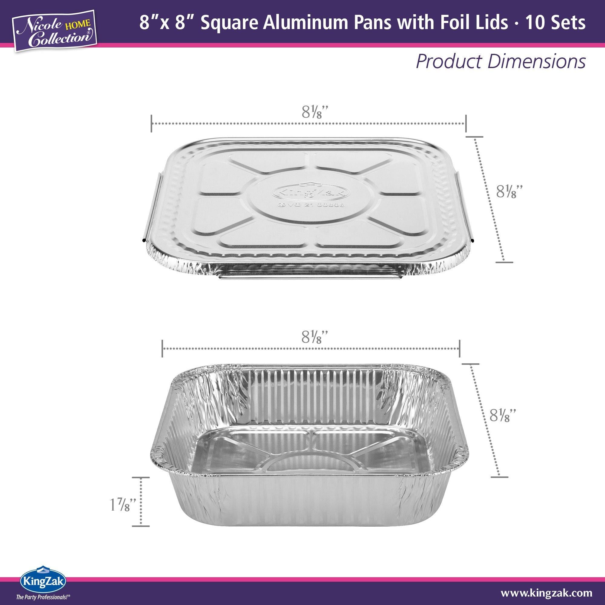 Reusable Square Aluminum Pans with Lids, 8in, 10ct - Image 2