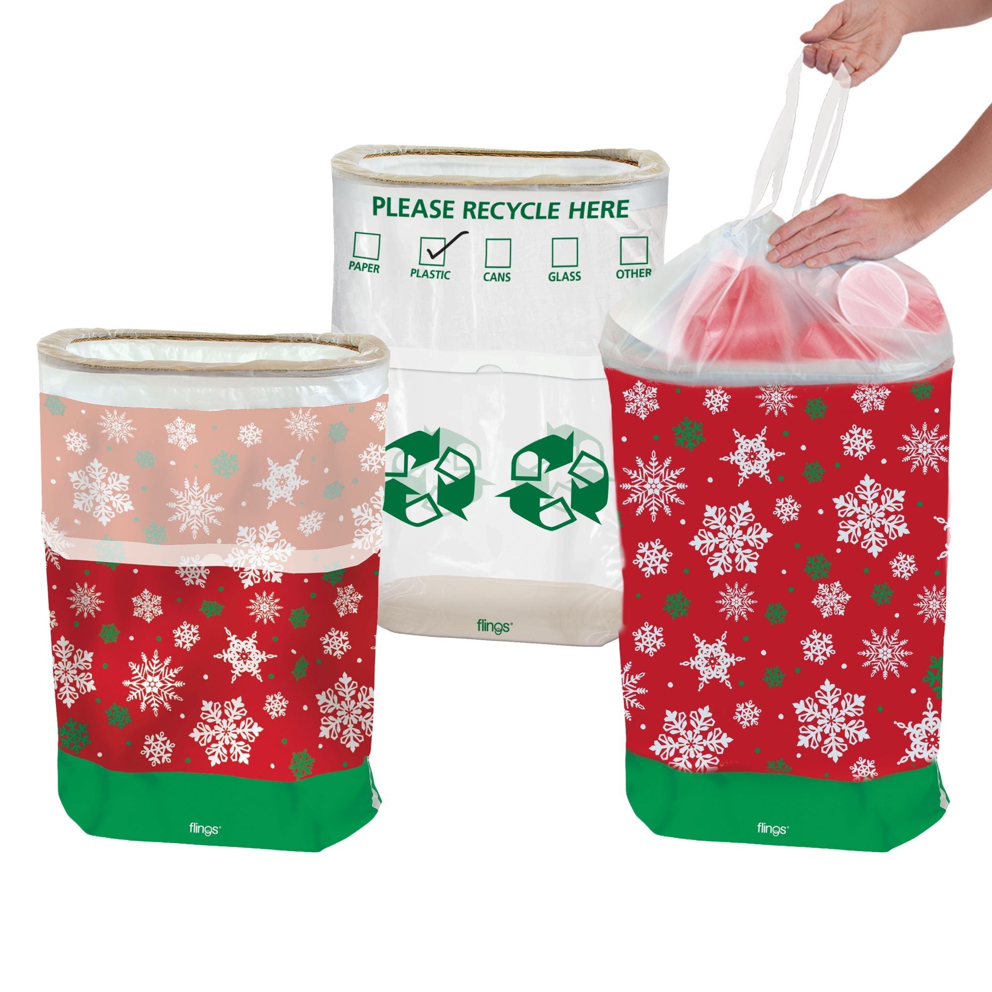 Christmas Snowflake Pop-Up Trash Bin & Recycle Cleanup Kit