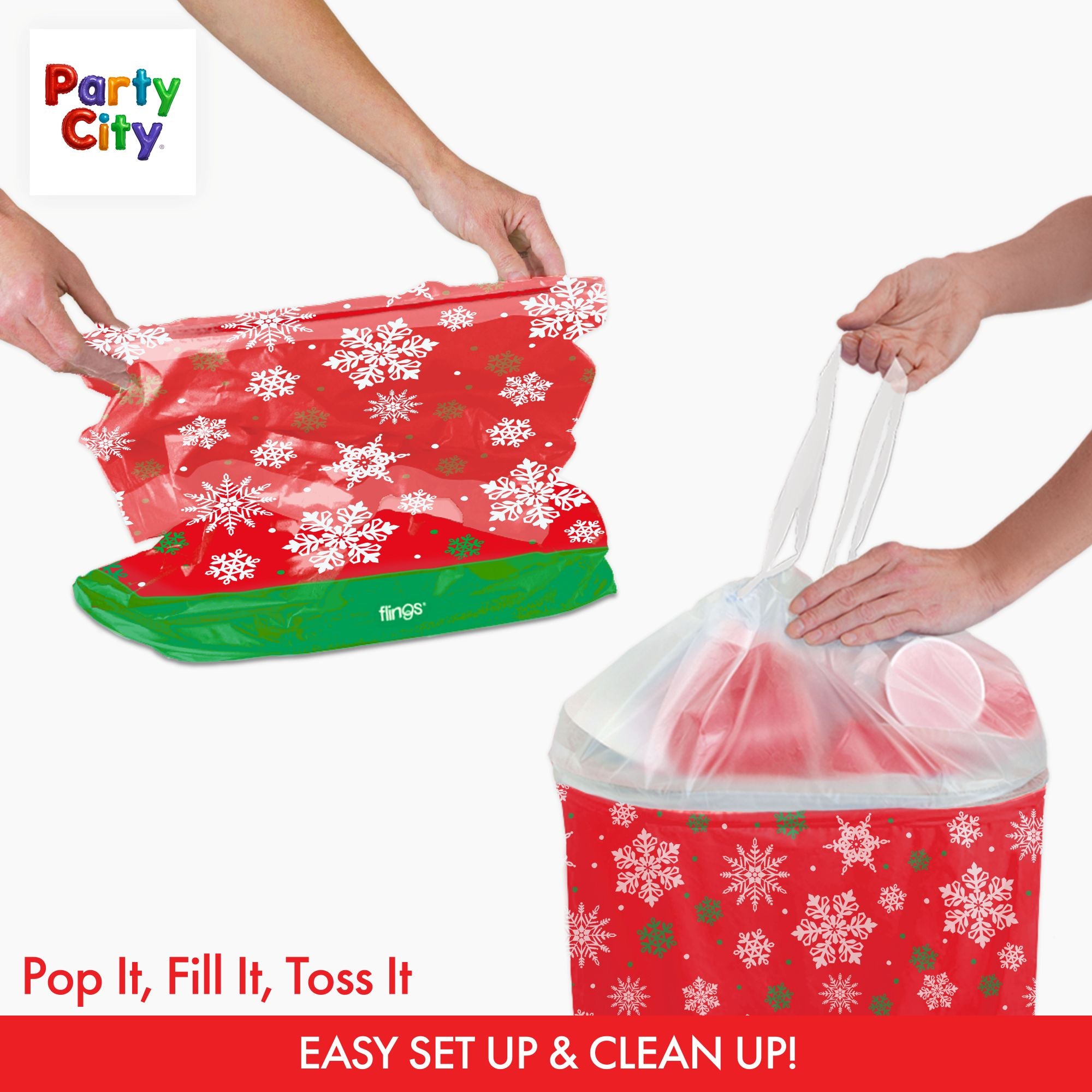 Christmas Snowflake Pop-Up Trash Bin & Recycle Cleanup Kit - Image 2