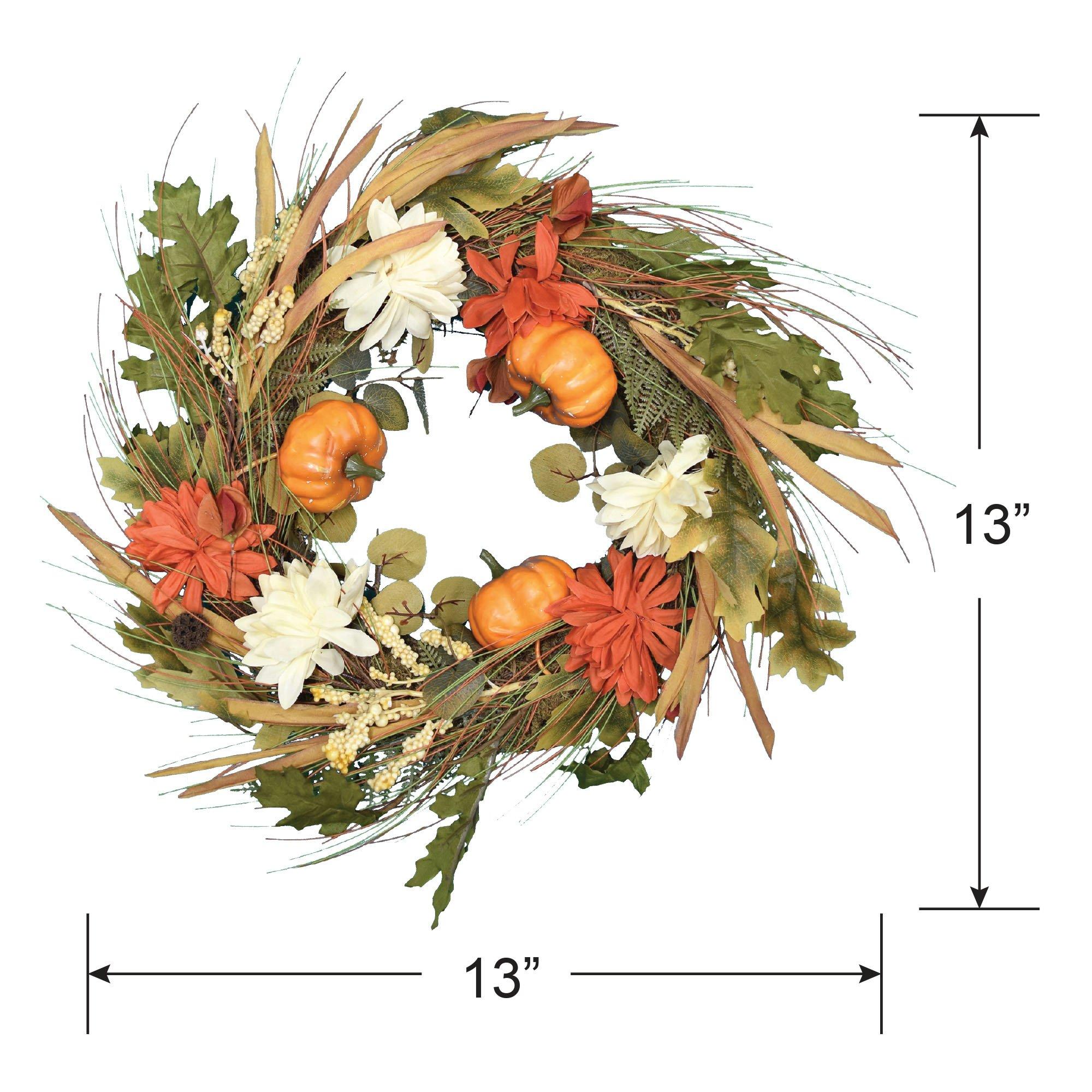 Natural Grass Fall Wreath with Foam Pumpkins & Mums, 18in - Image 2