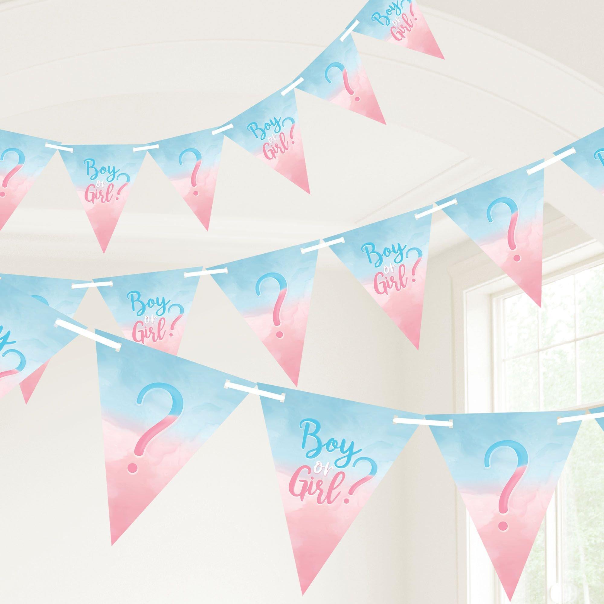 Boy or Girl? Gender Reveal Paper Pennant Banner, 15ft - The Big Reveal - Image 2