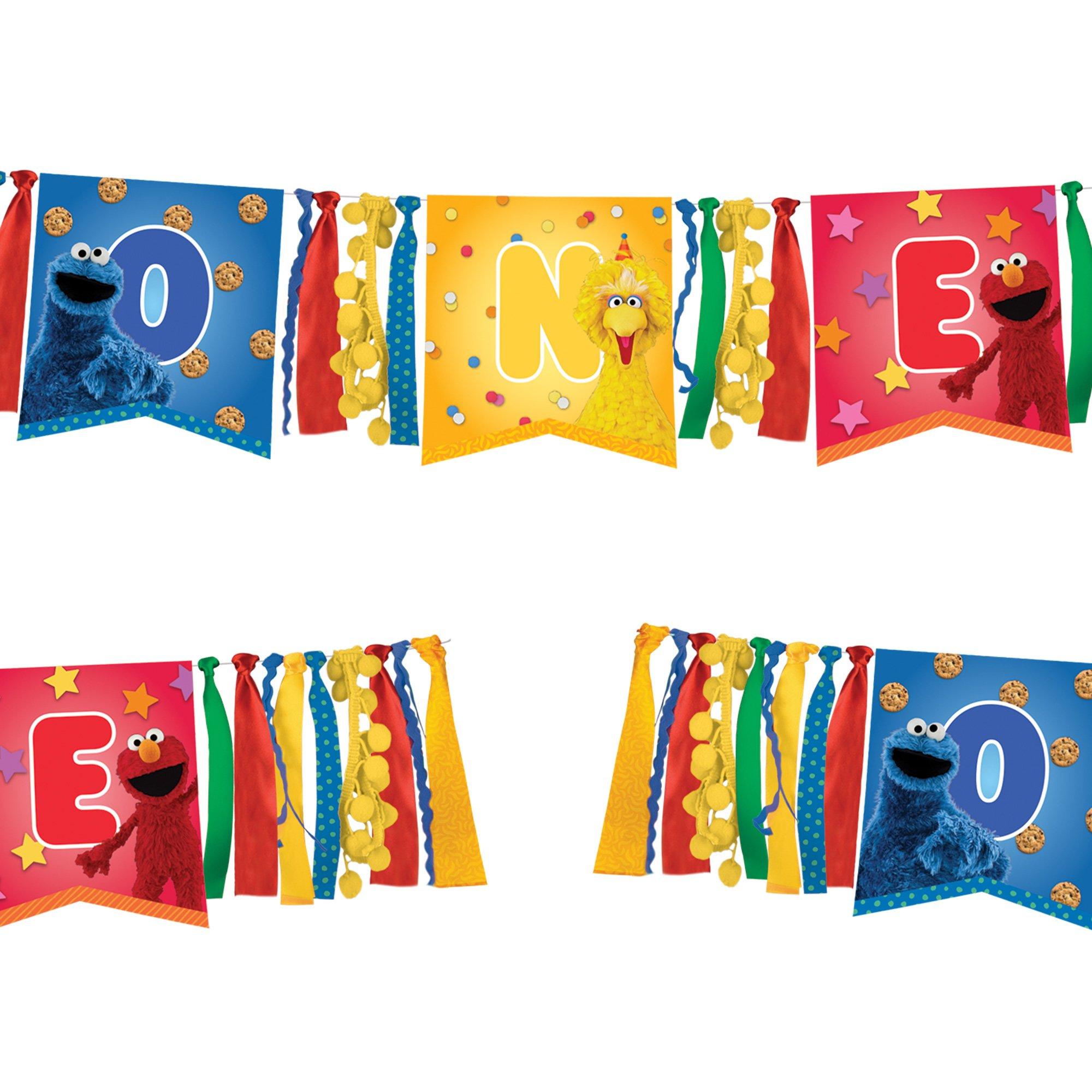 Everyday Sesame Street 1st Birthday Cardstock & Fabric High Chair Decoration, 38in - Image 2