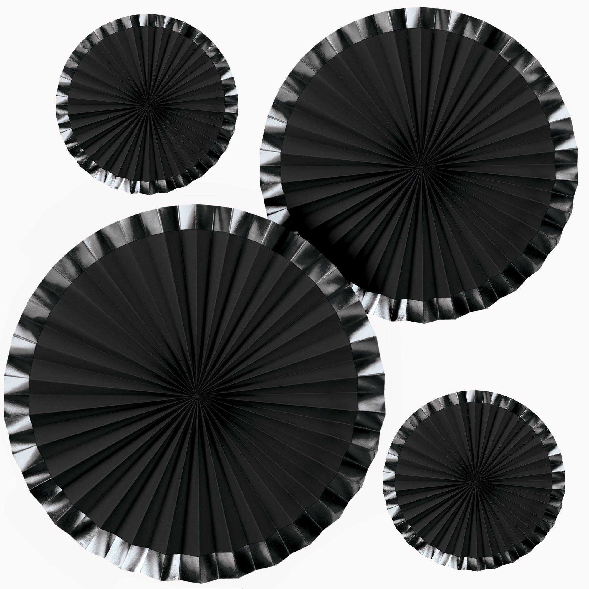 Metallic Border White Paper Fan Decoration Set, 4pc, Assorted Colors - Image 2