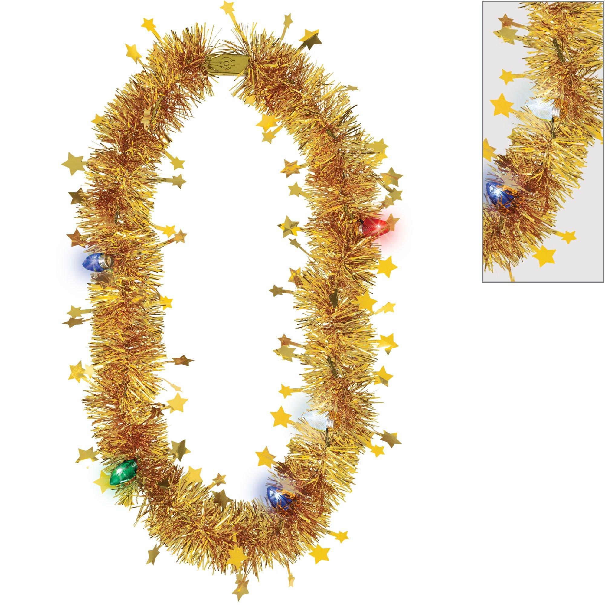 Light-Up Metallic LED Tinsel & Plastic Necklace, 20in, Assorted Colors