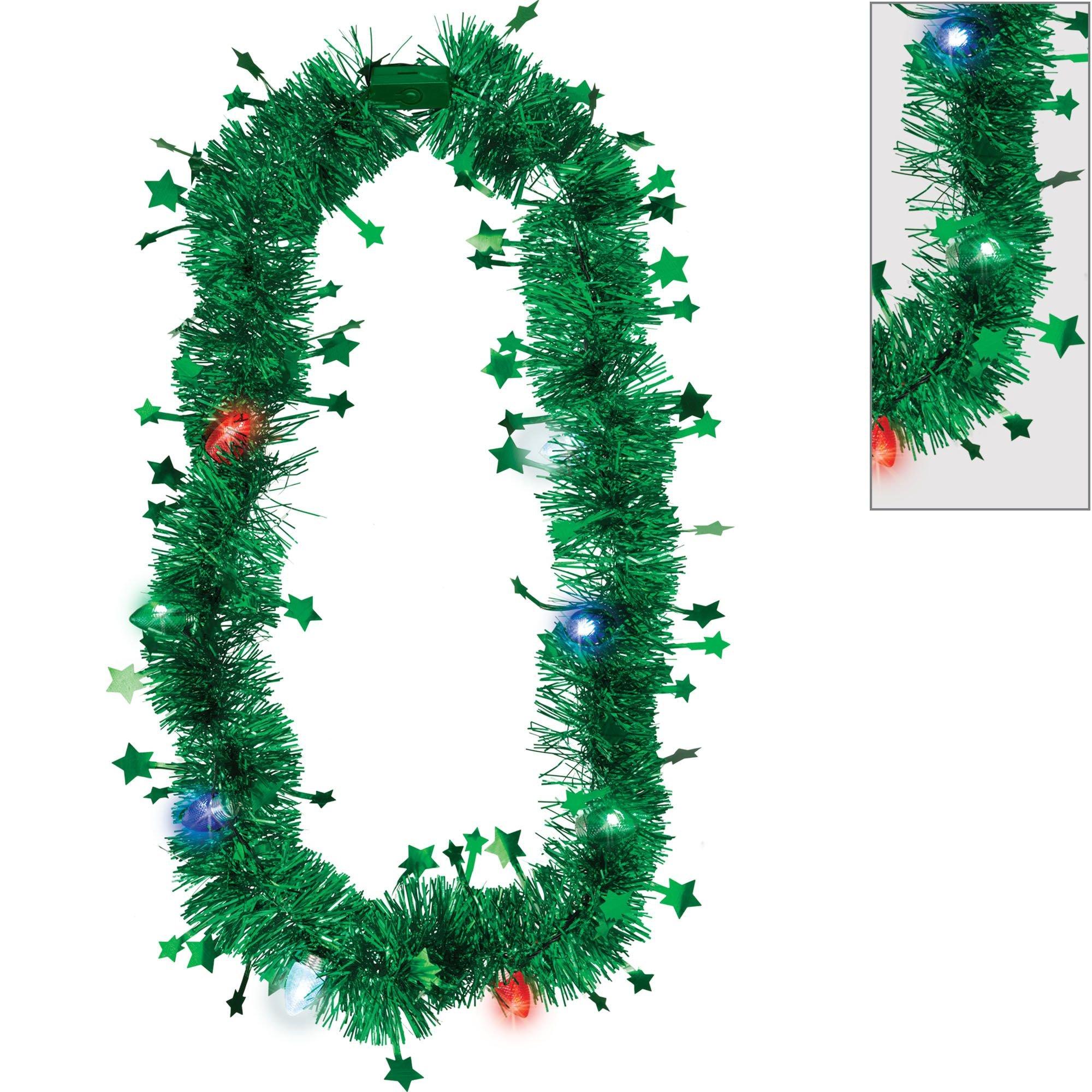 Light-Up Metallic LED Tinsel & Plastic Necklace, 20in, Assorted Colors - Image 2