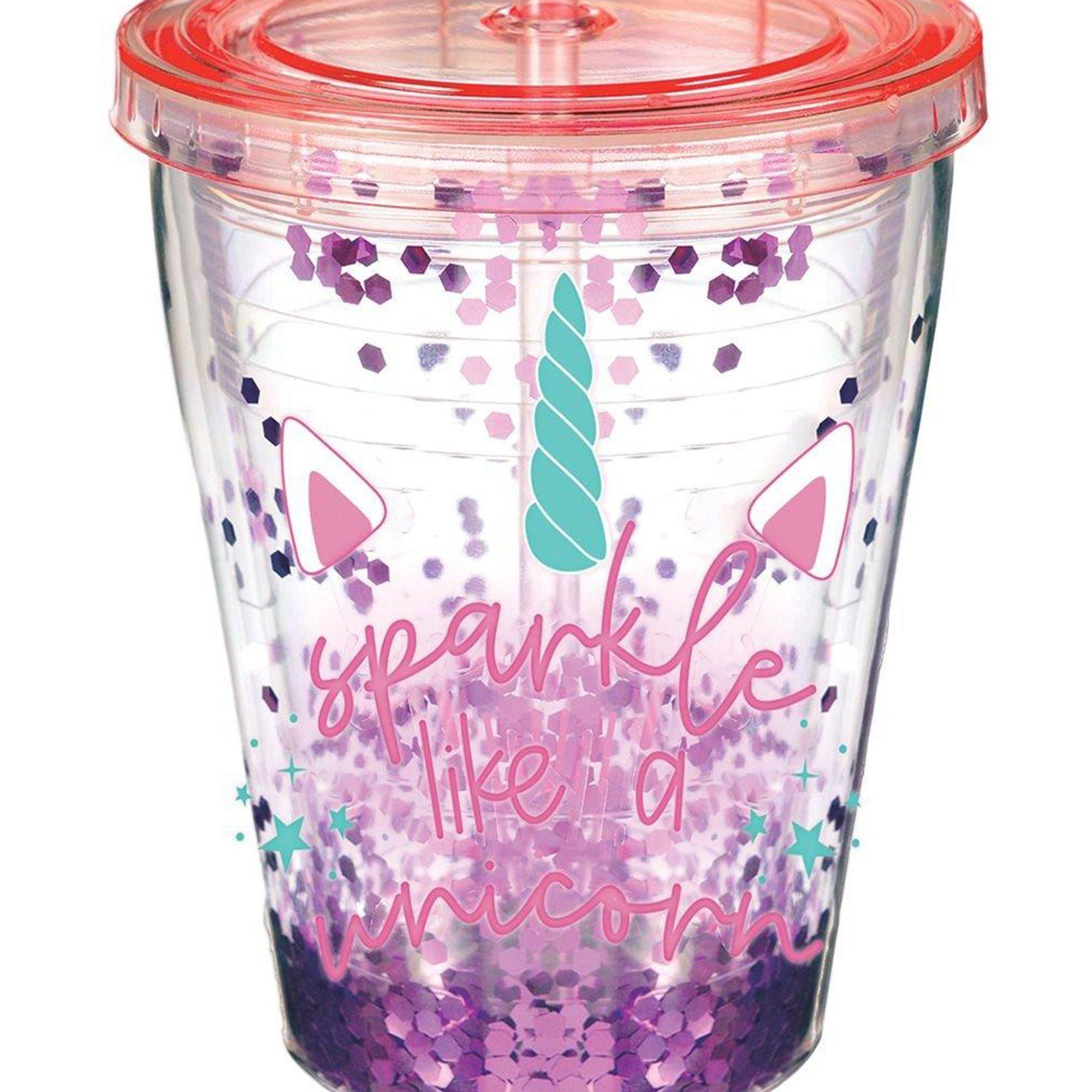 Enchanted Unicorn Confetti Double Wall Tumbler with Straw, 12oz - Image 2