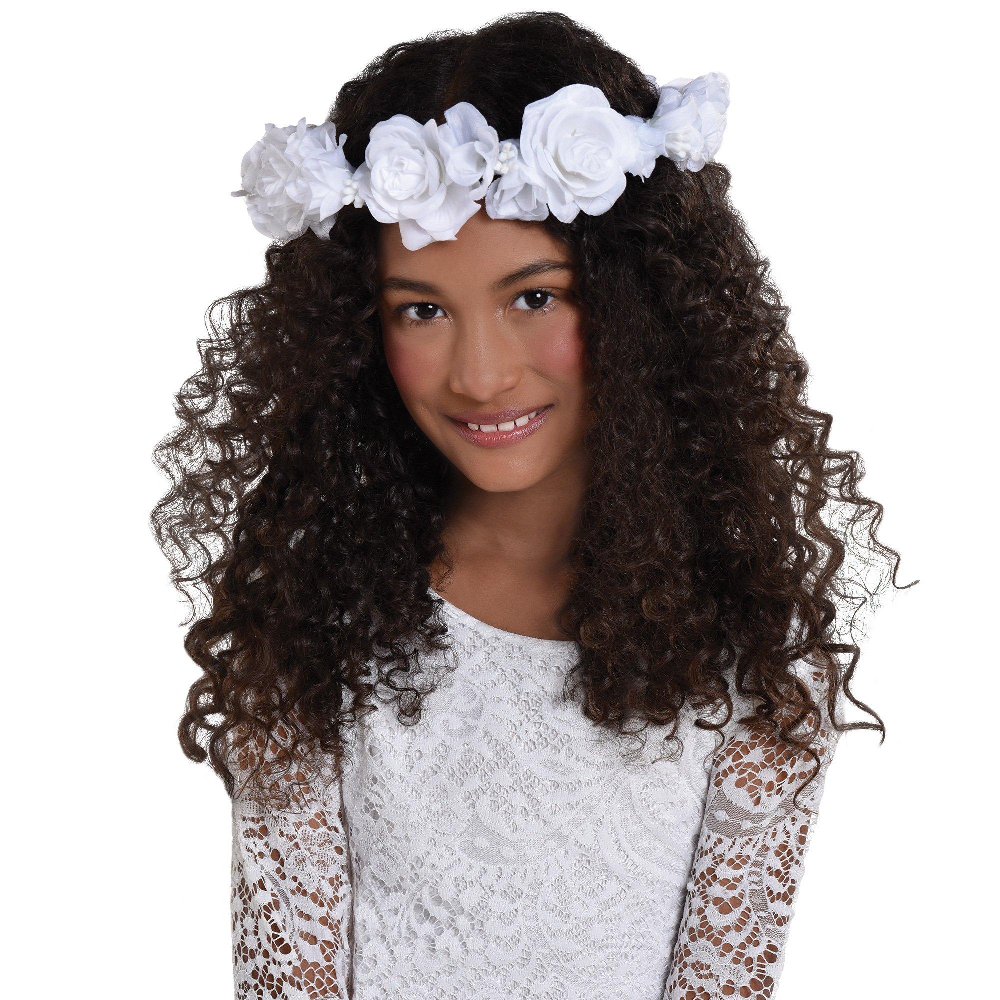 White Flower Girl Head Wreath, 6in - Image 2