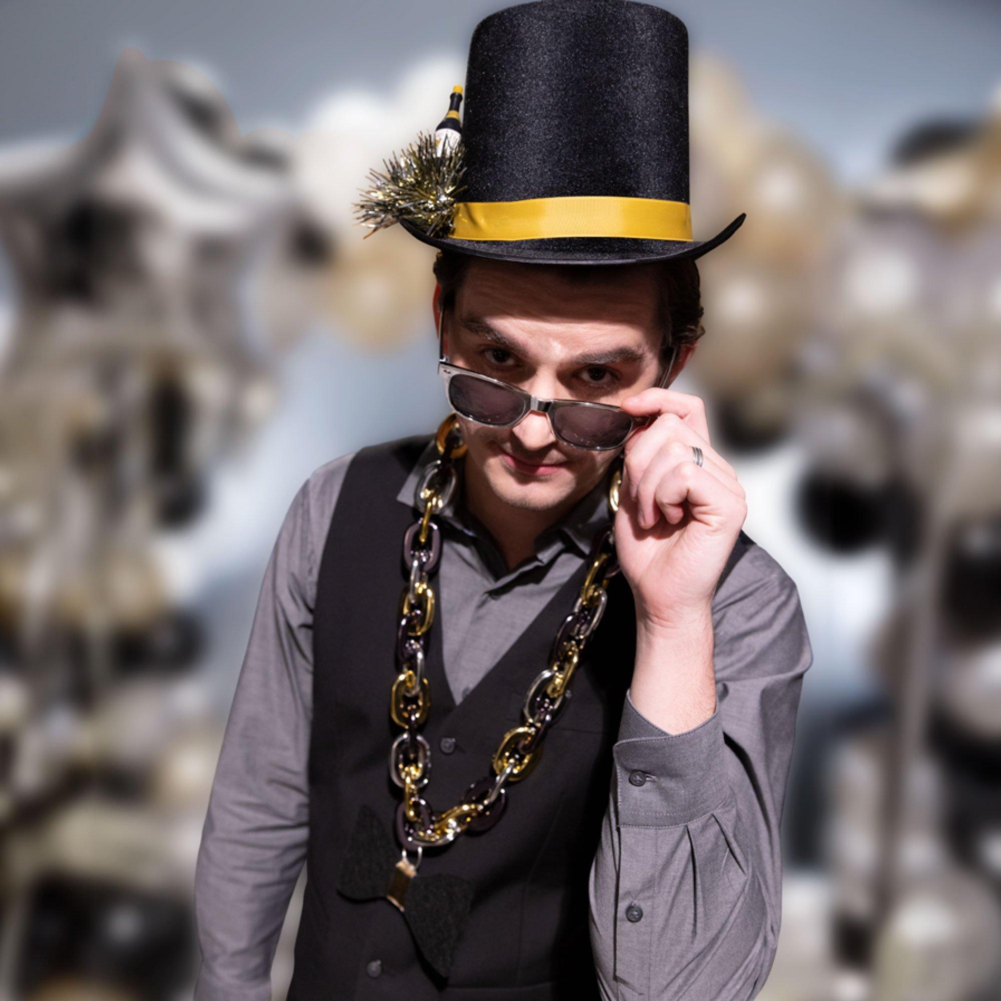 Black, Silver & Gold Champagne Bottle Fabric Top Hat - Image 2