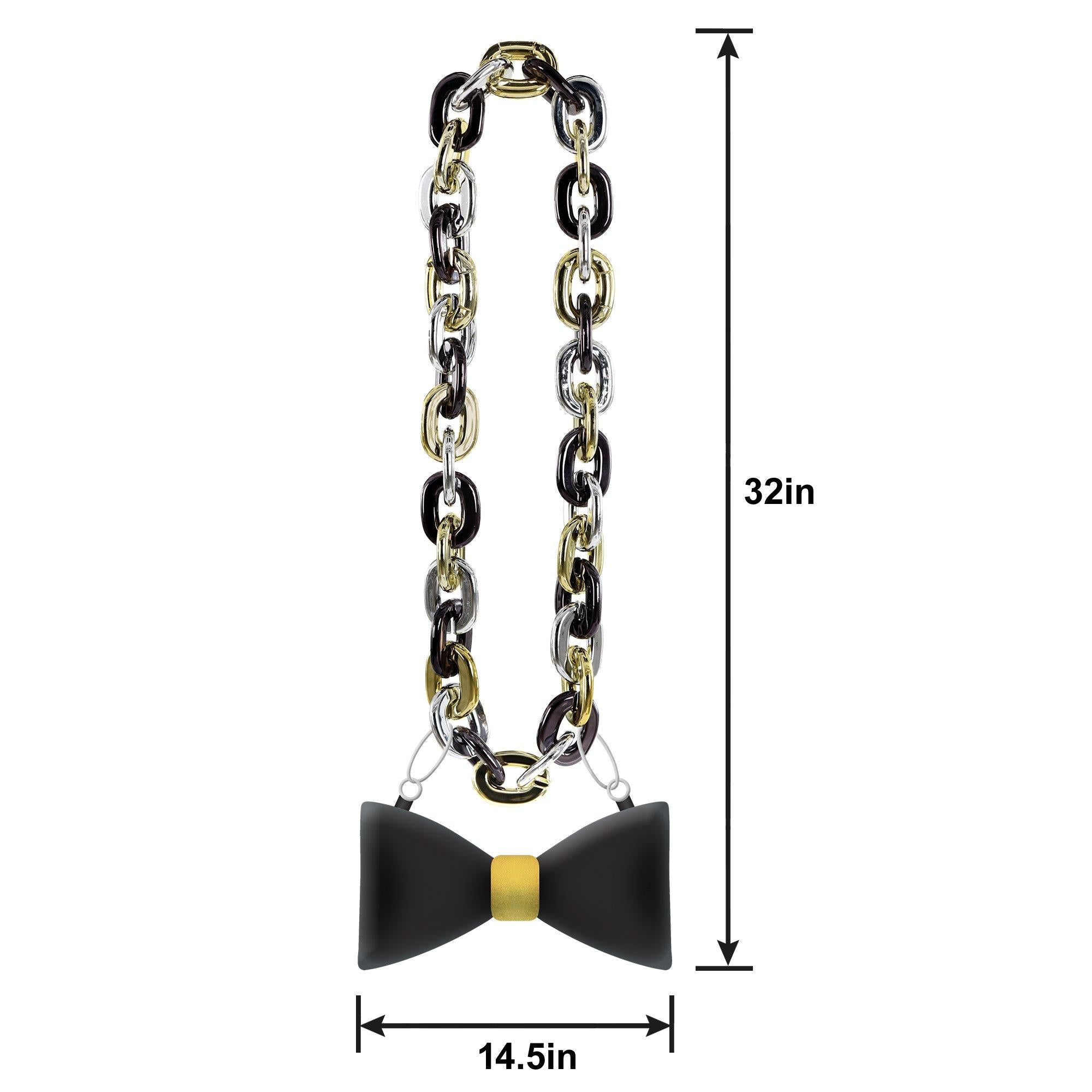 Black, Silver, & Gold New Year's Eve Bowtie Pendant Chain Necklace - Image 2