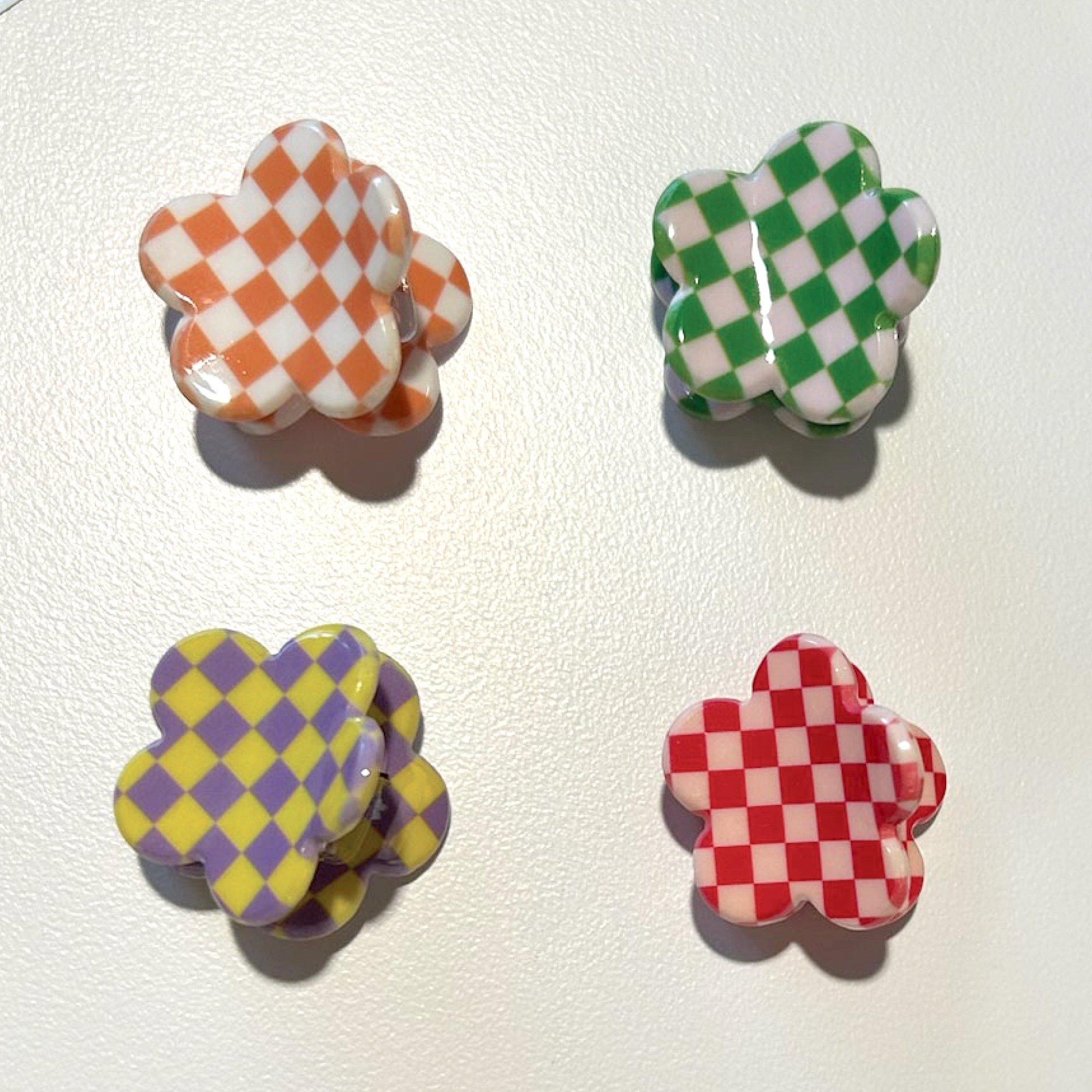 Multicolor Checkerboard Flower Hairclips, 12ct - Image 2