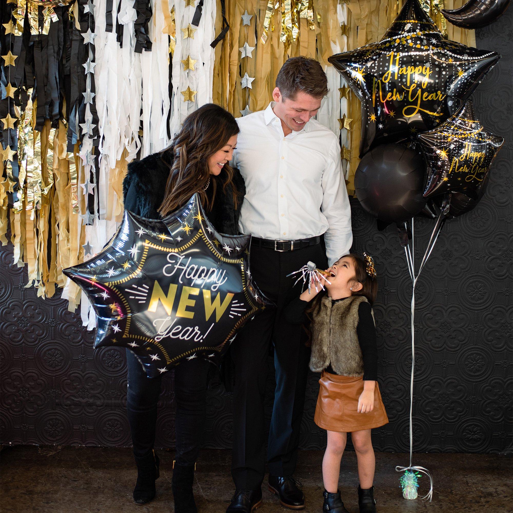 Midnight Hour Happy New Year Star Foil Balloon Bouquet, 5pc - Image 2