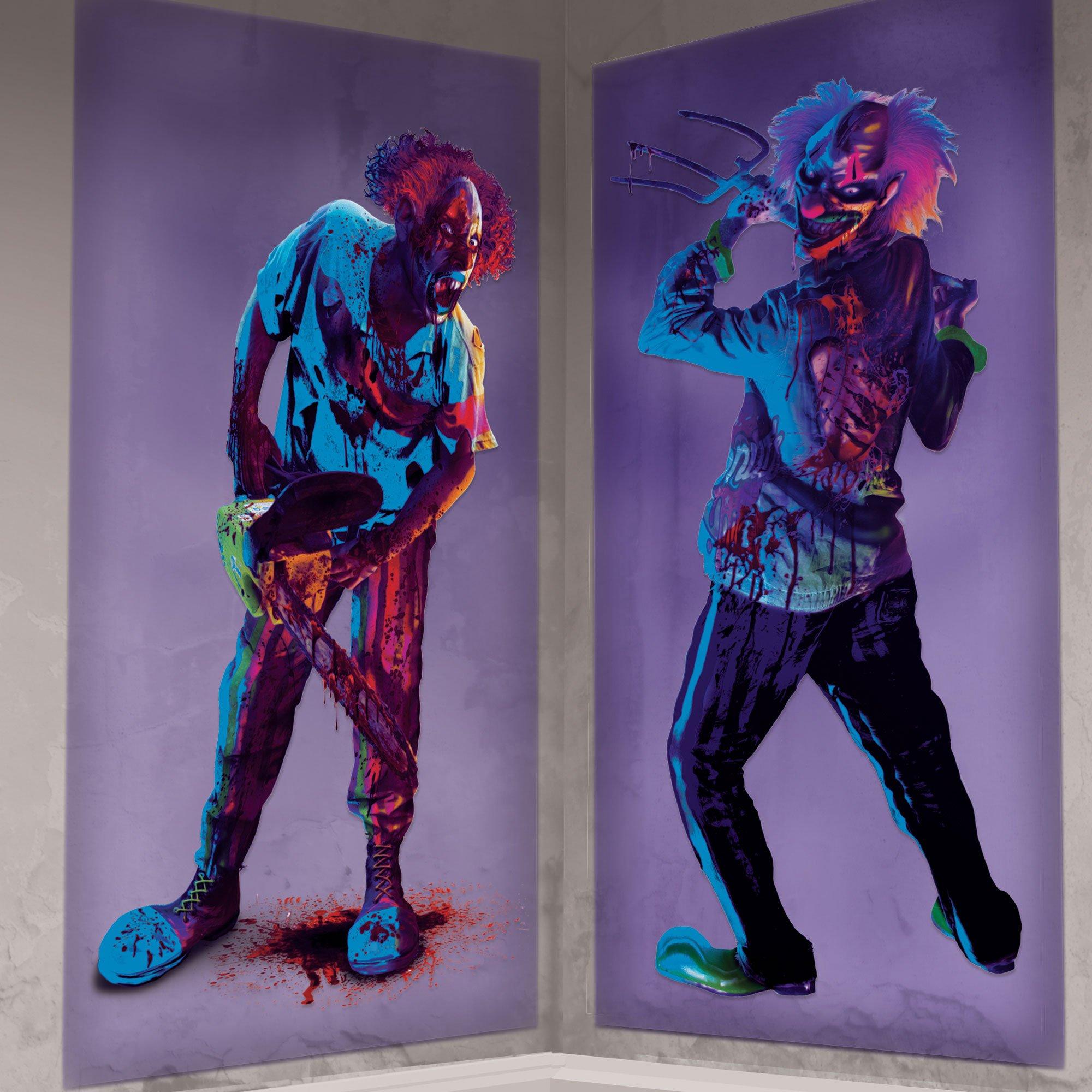 Creepy Carnival Black Light Reactive Plastic Scene Setter Backdrop, 5.58ft x 5.41ft, 2pc