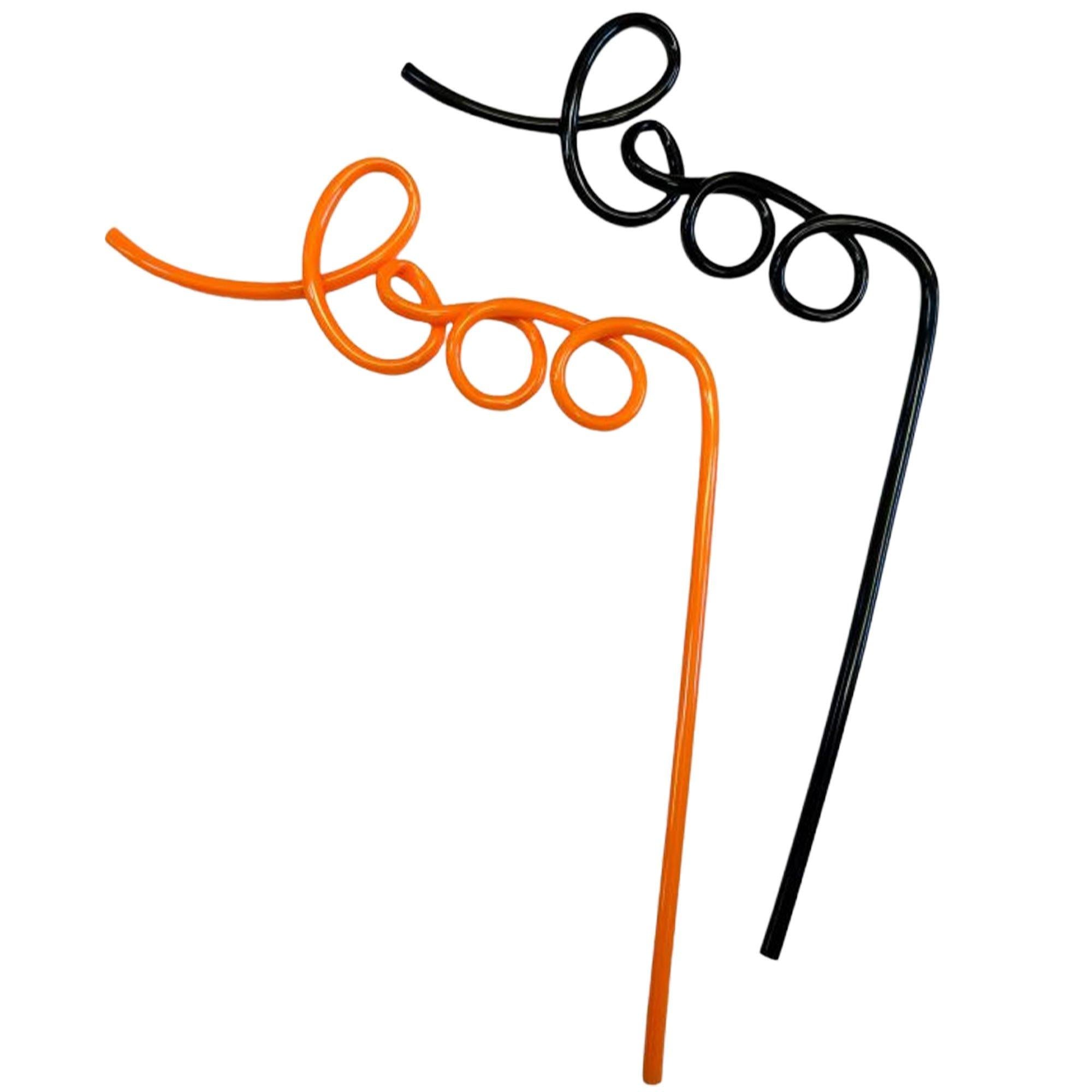 Black & Orange Boo Halloween Silly Straws, 2ct