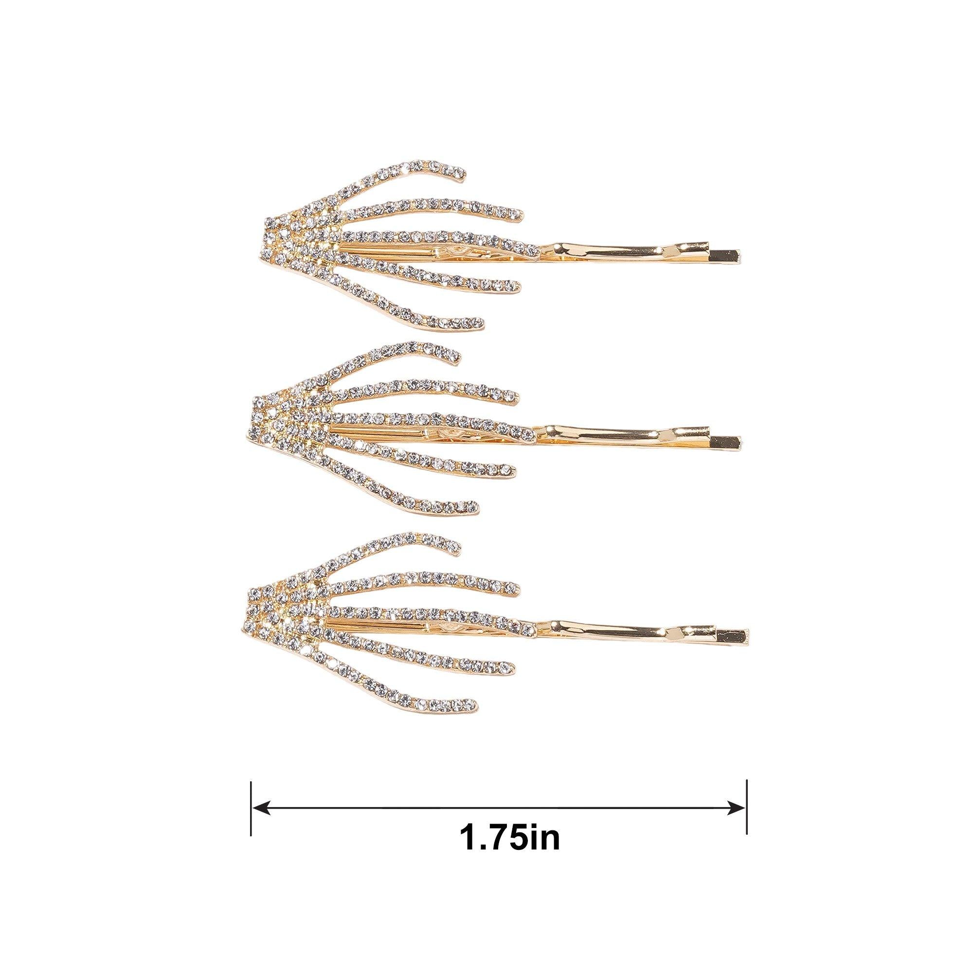 Rhinestone Skeleton Hand Hair Pins, 3ct - Image 2