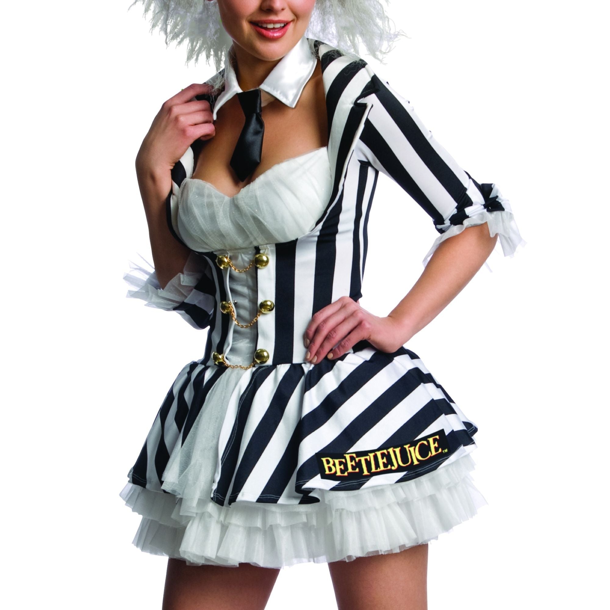 Women's Sexy Beetlejuice Complete Costume Set with Wig - Image 2
