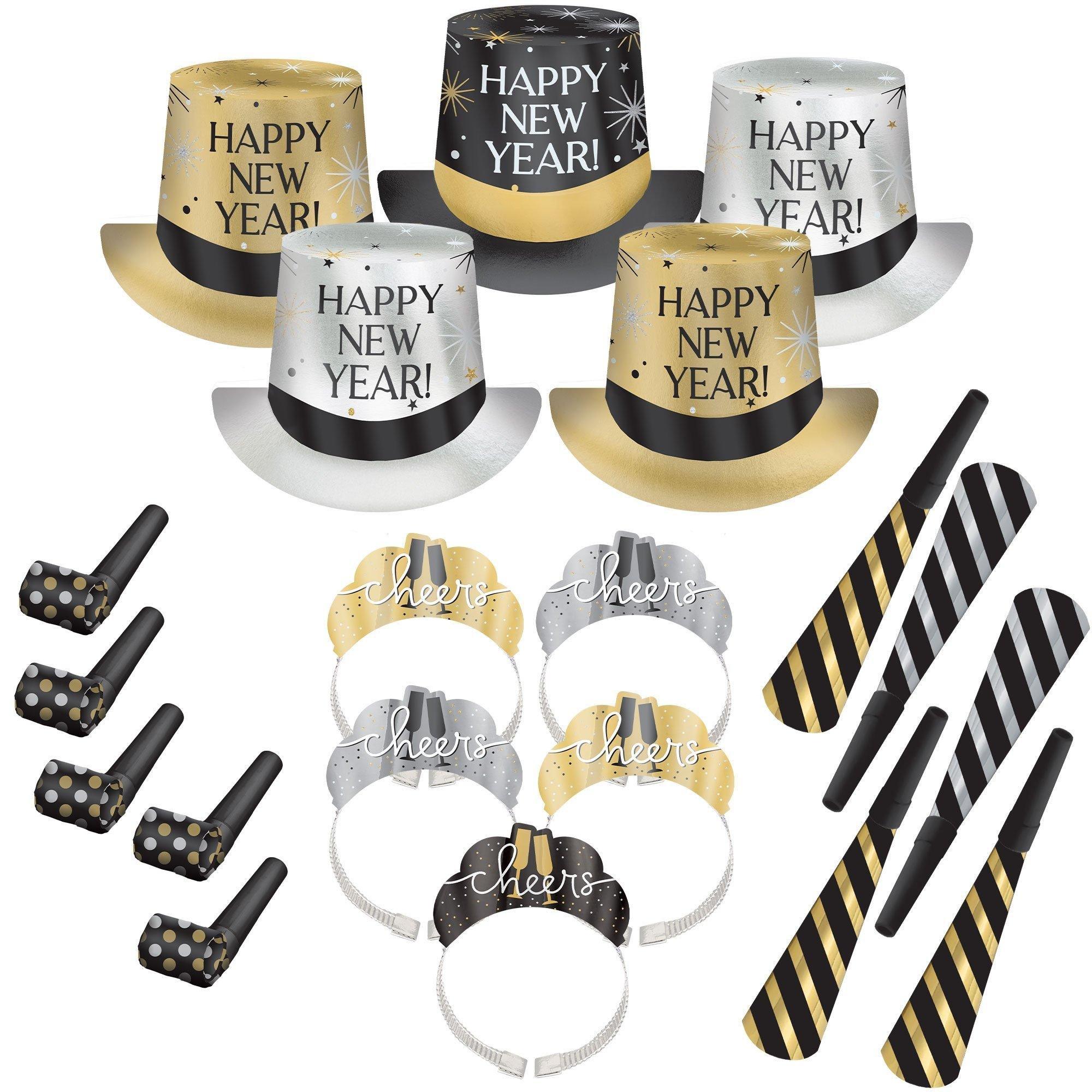 Black, Silver, Gold New Year's Eve Party Kit, Multiple Counts - Image 2