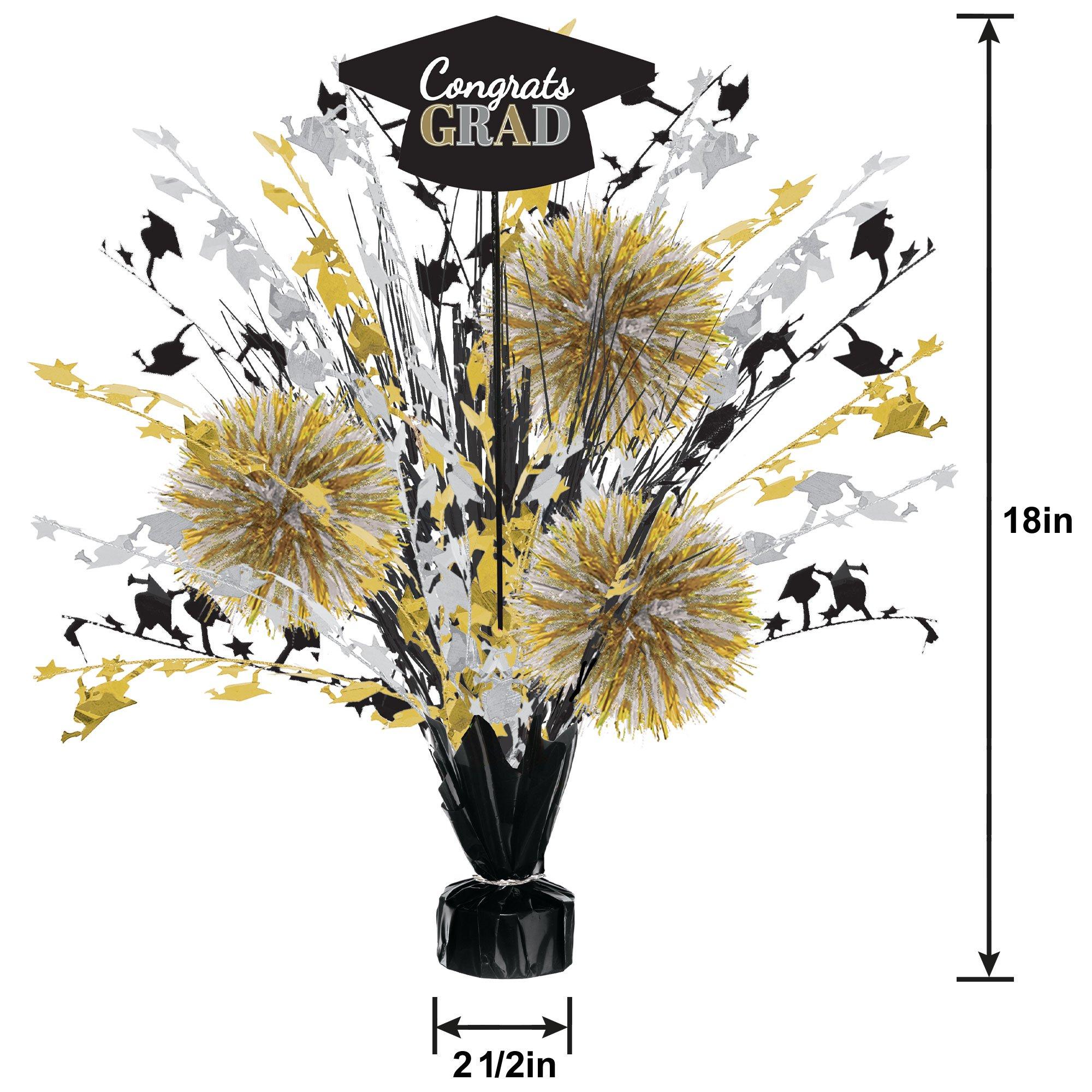 Black, Silver & Gold Congrats Grad Spray Centerpiece, 18in - Image 2