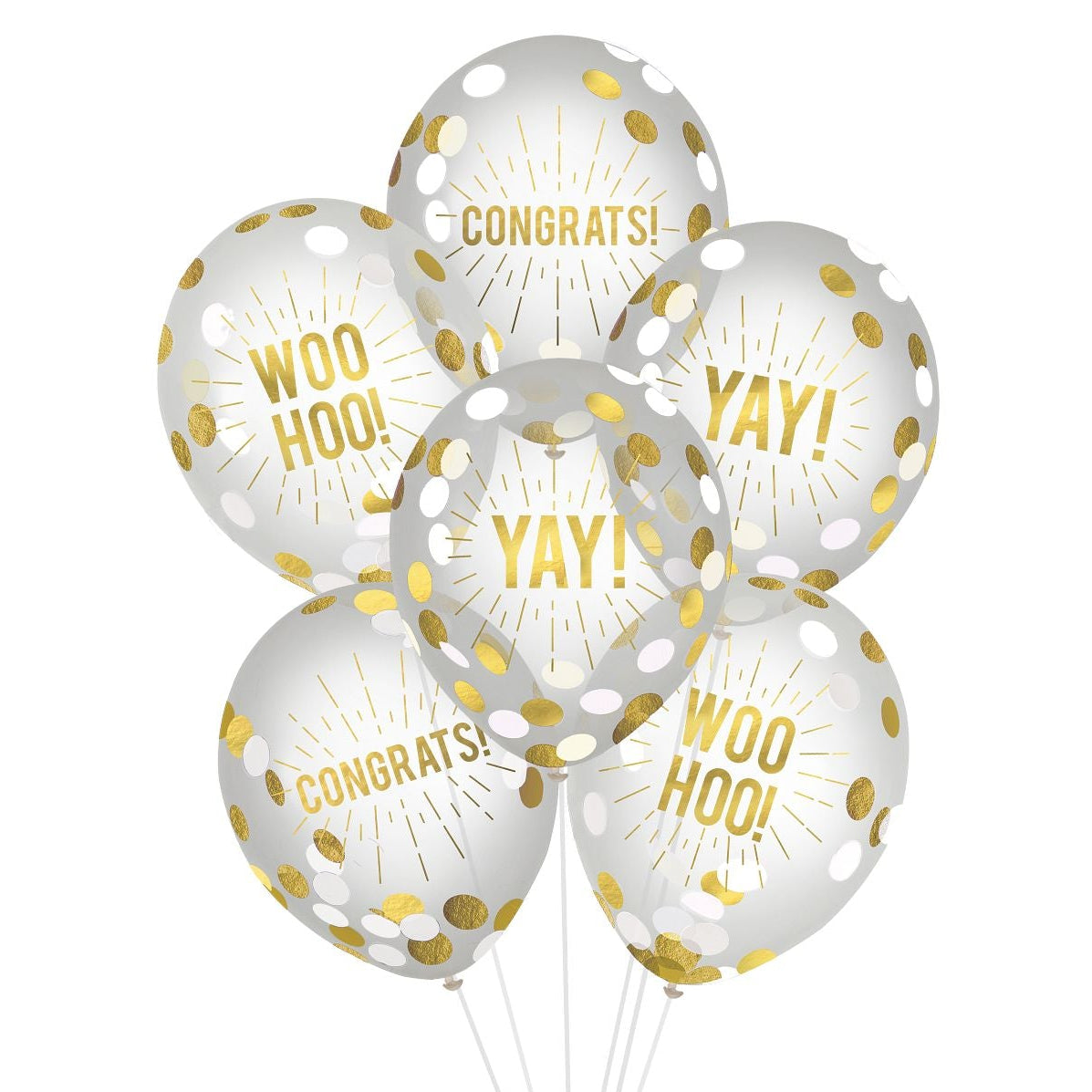Congratulations Gold Confetti Latex Balloons, 12in, 6ct