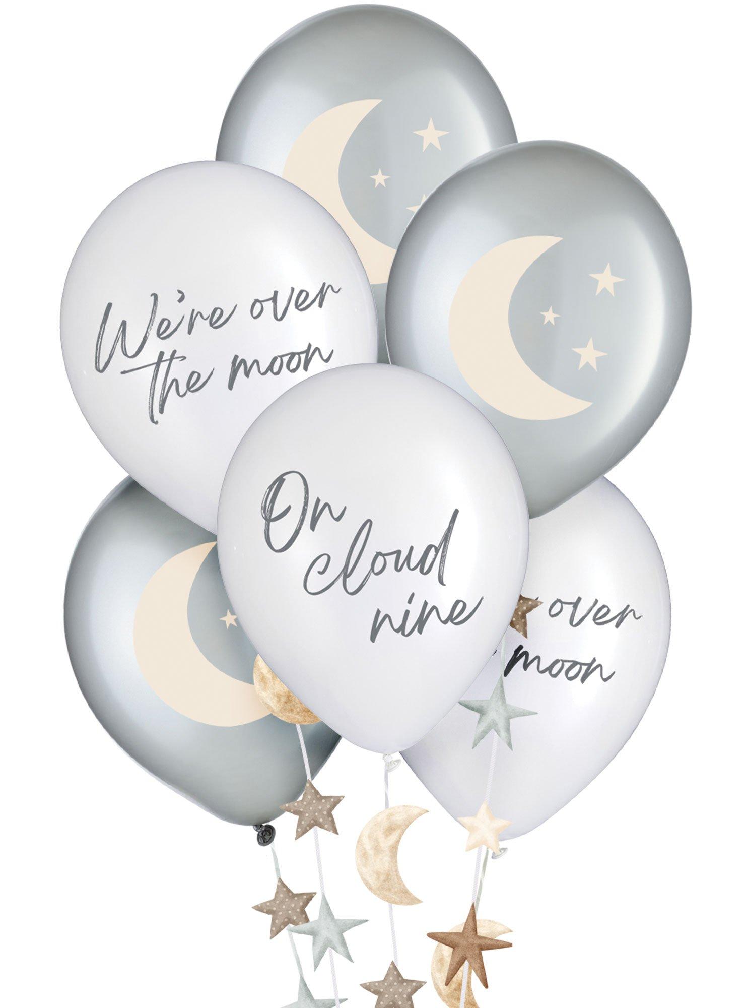 Over the Moon Baby Shower Latex Balloons, 12in, 6ct, with Balloon Tails - Image 2