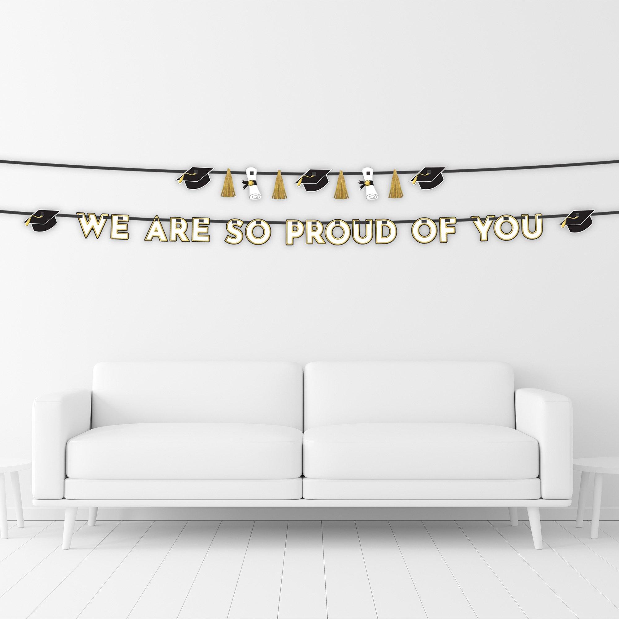 Black, White, & Gold Proud of You Graduation Banner Set, 12ft, 2pc - Image 2