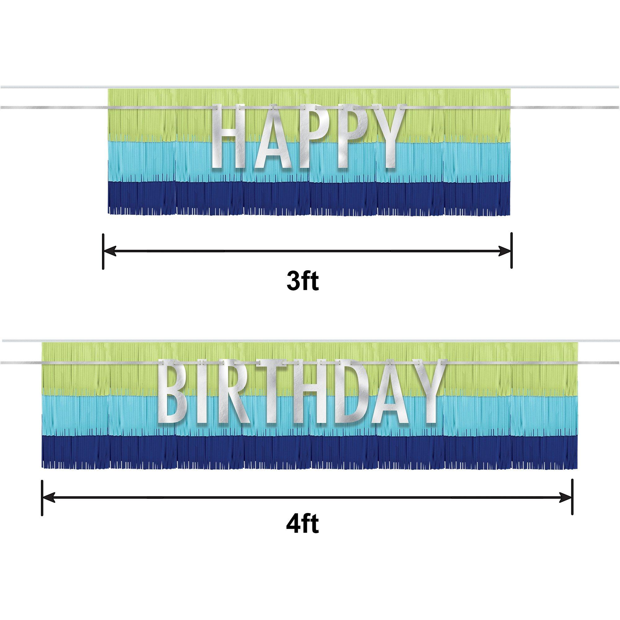 Blue & Green Happy Birthday Fringe Banner Set, 4pc - Modern Birthday - Image 2