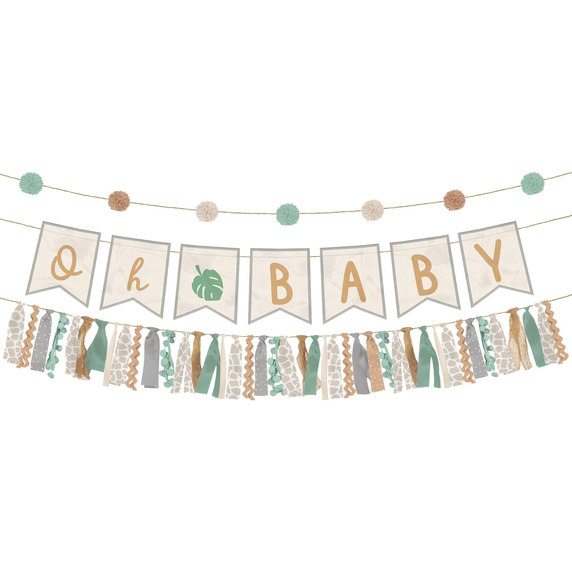Oh Baby Soft Jungle Baby Shower Fabric Banner Set, 3pc, 5.3ft - Image 2