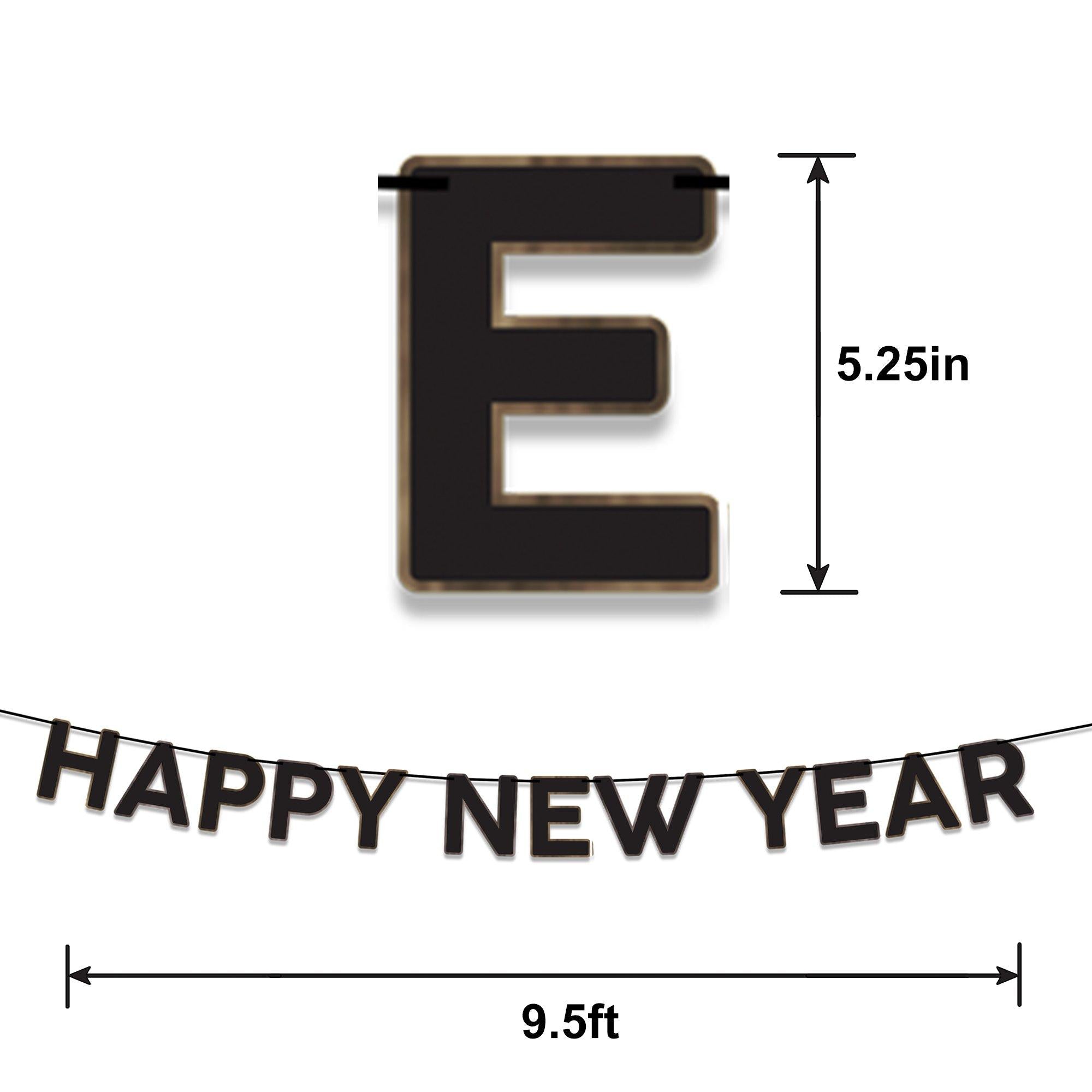 Black, Silver & Gold Happy New Year Cardstock & Tinsel Banner Set, 3pc - Image 2