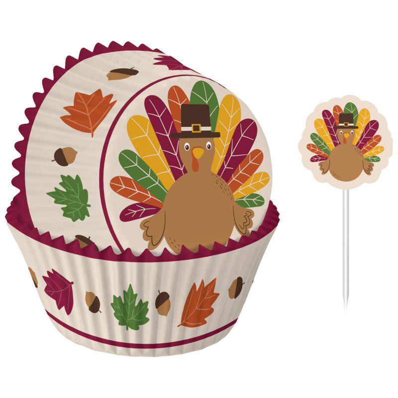 Gobble Turkey Thanksgiving Baking Cups & Cake Picks, 24ct