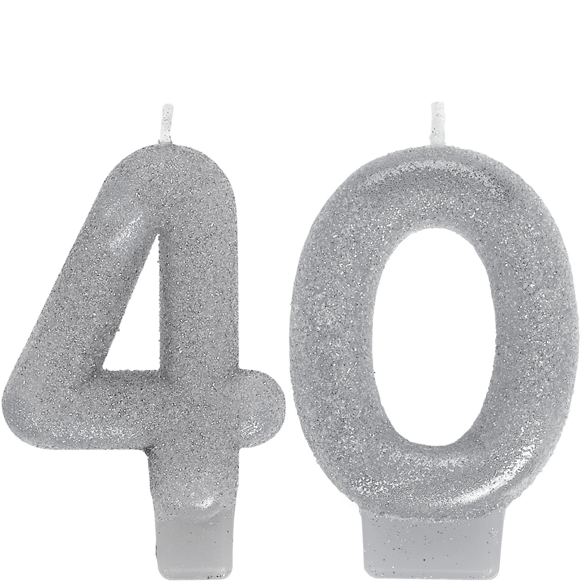 Glitter Silver Number (0-9) Birthday Candles 2ct, Ages