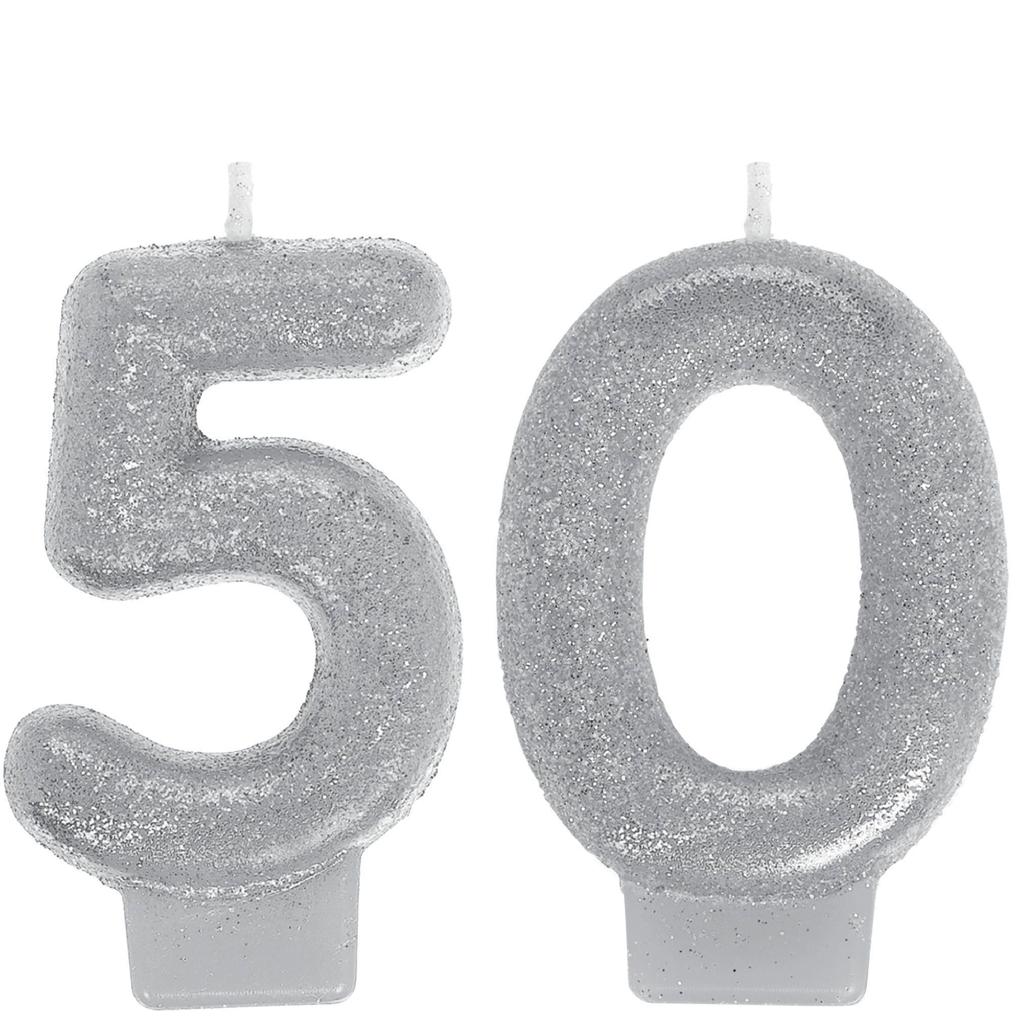 Glitter Silver Number (0-9) Birthday Candles 2ct, Ages - Image 2