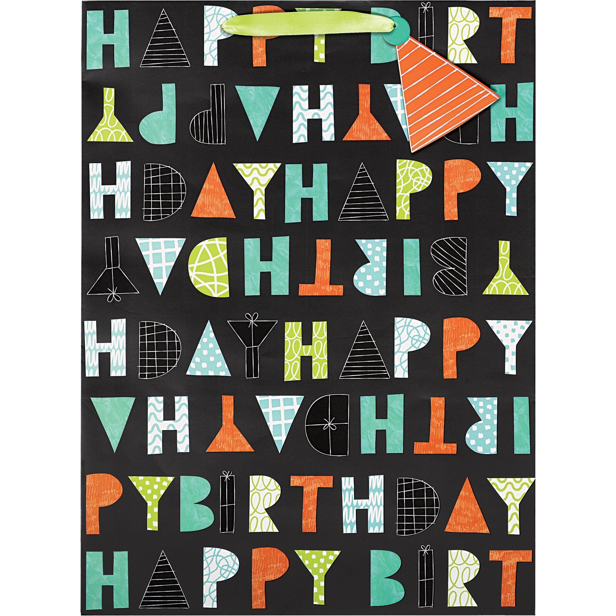 Extra Large Paper Patterned Letter Birthday Gift Bag, 12.5in x 17in - Image 2