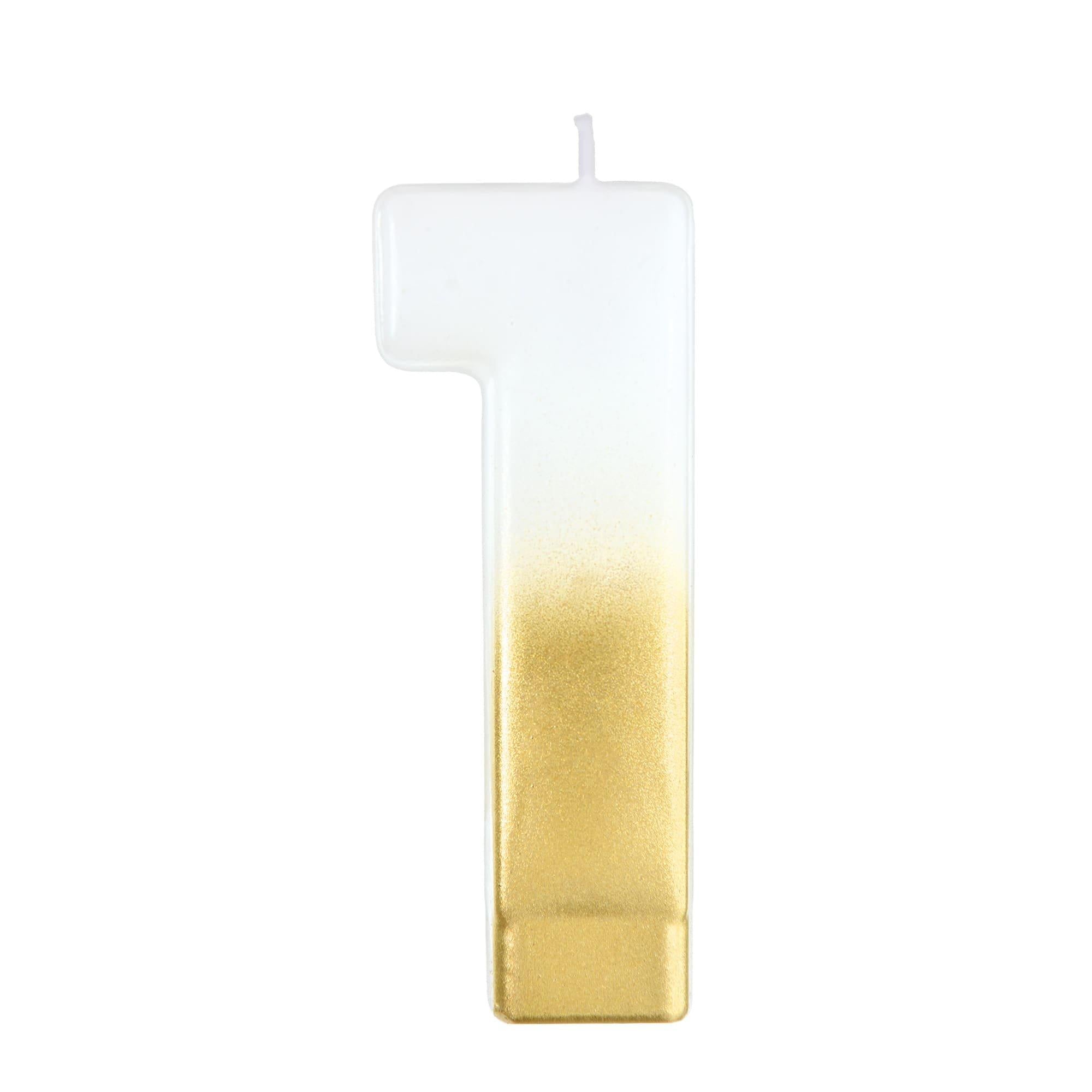 White & Gold Number (0-9) Birthday Candle, 3in - Image 2