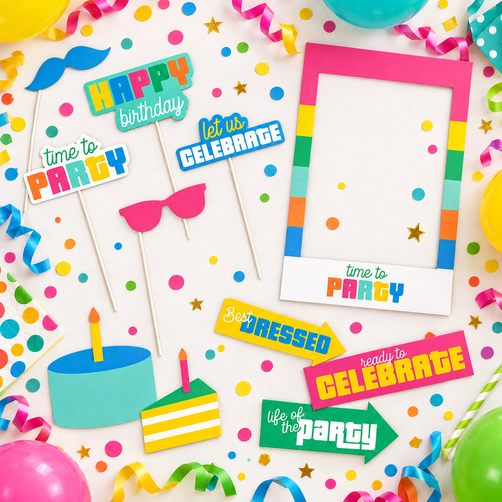 Colorful Collage Photo Booth Props, 11pc
