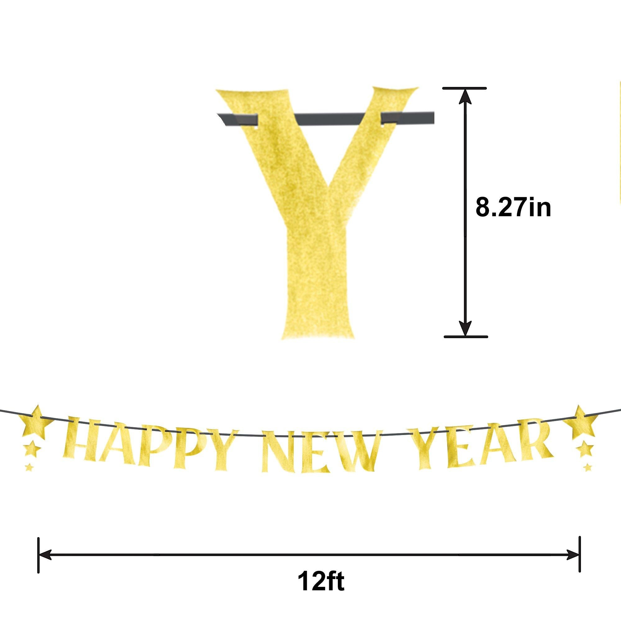 Metallic Gold Happy New Year Stars Cardstock Letter Banner, 12ft - Image 2