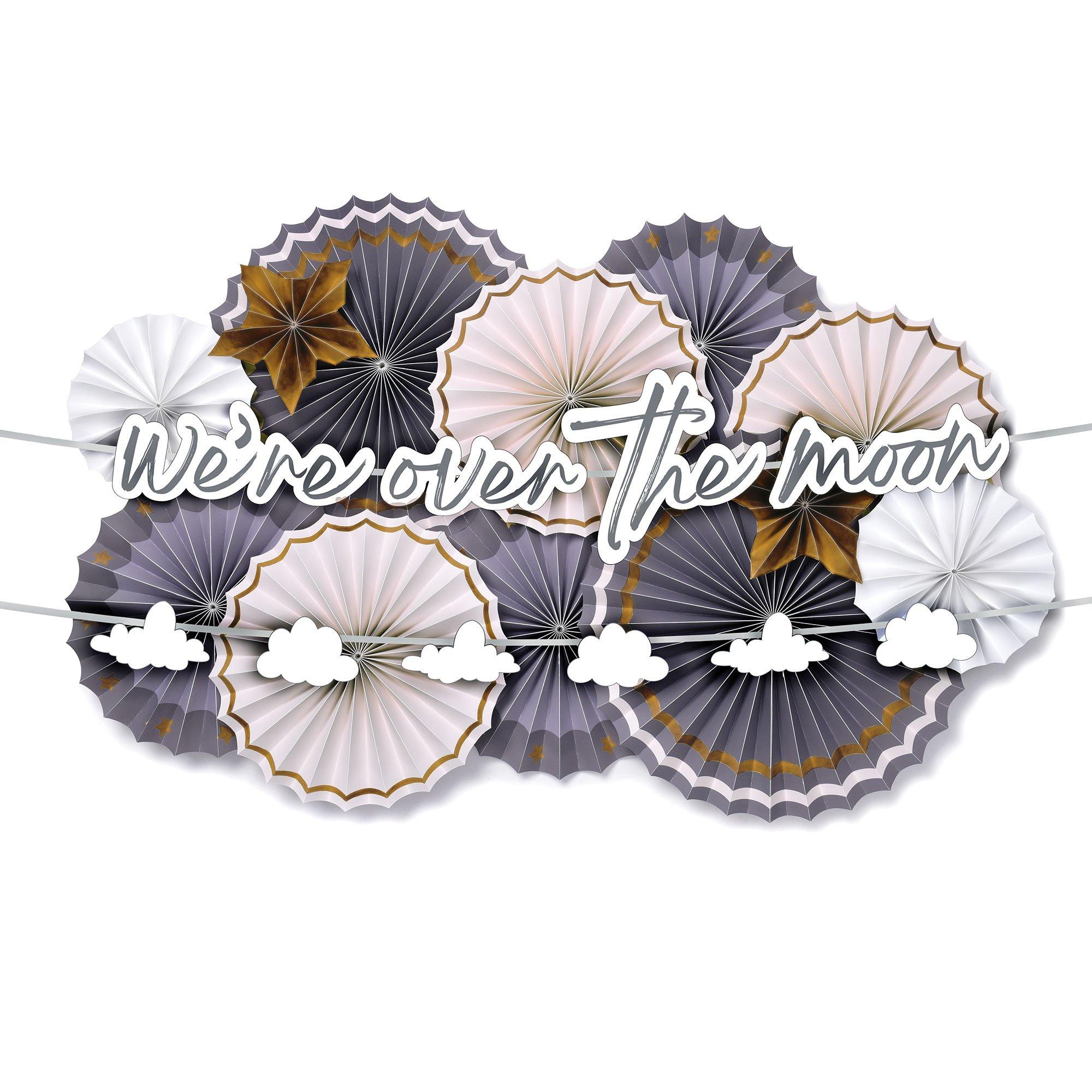 Over the Moon Baby Shower Paper Fan Room Decorating Kit, 14pc - Image 2
