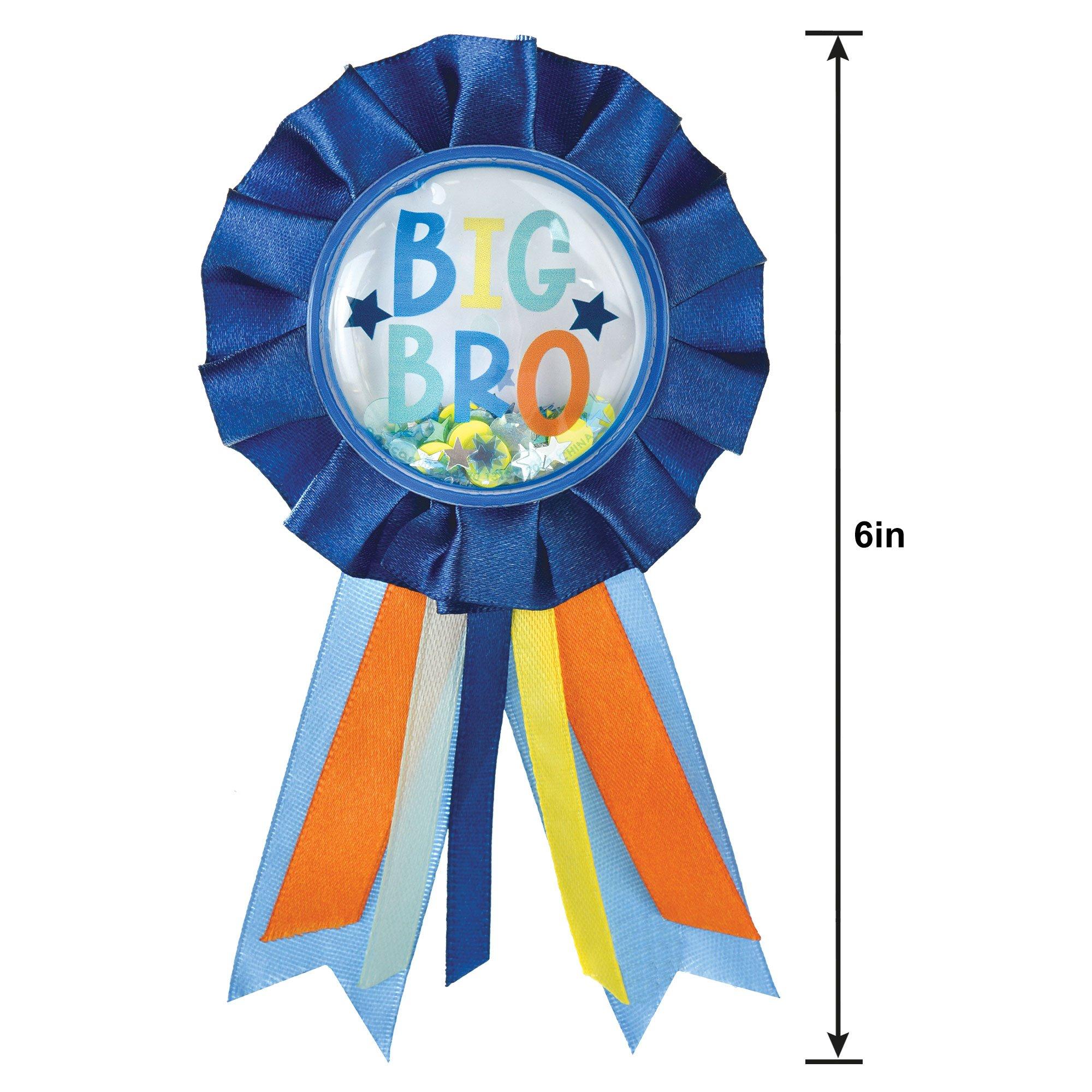 Blue, Orange & Yellow Big Bro Confetti Shake Baby Shower Award Ribbon - Image 2