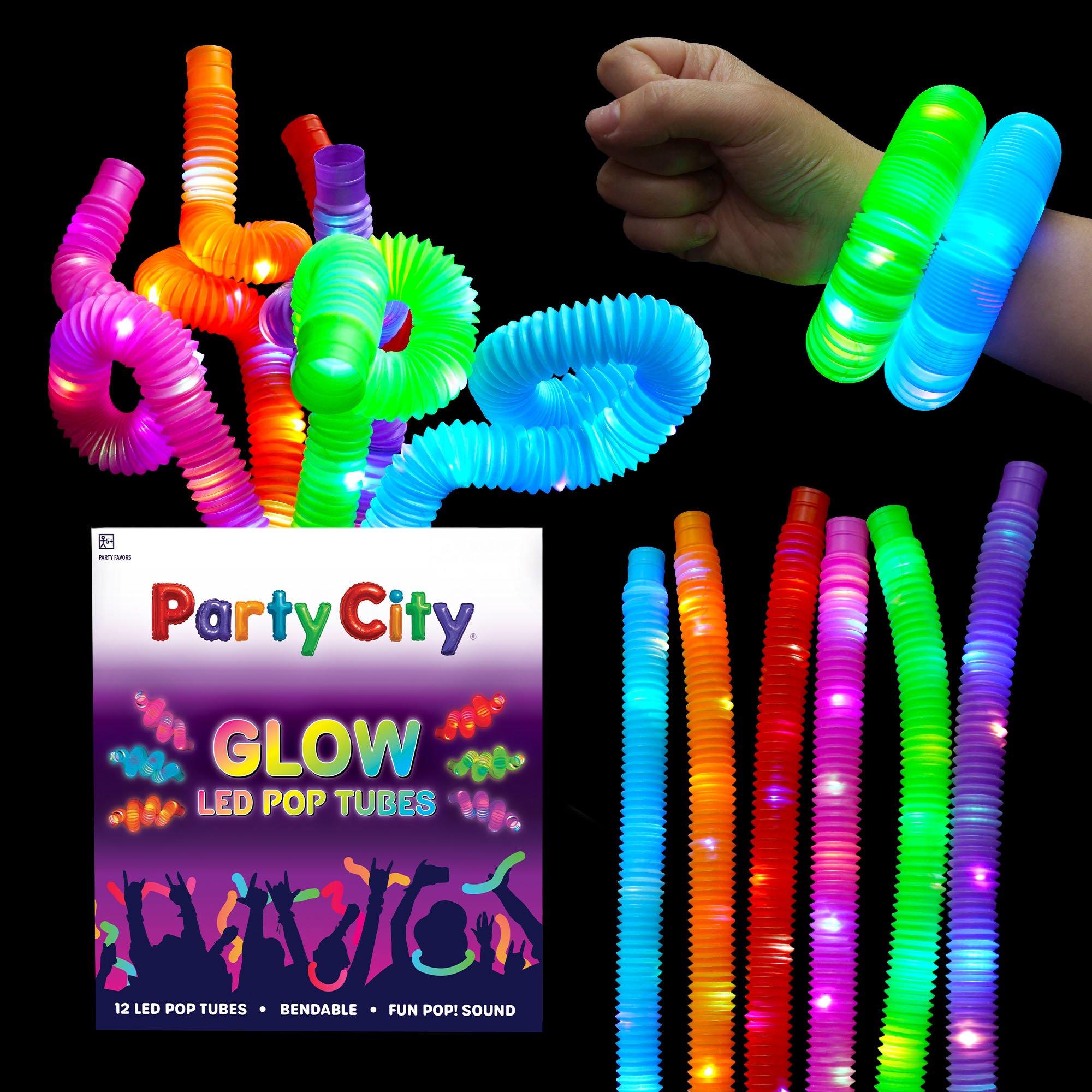 LED Light Up Bendable Pop Tubes w 3 Flashing Modes Rosey Pink and Red Bulk Pack 12 pk - Image 2