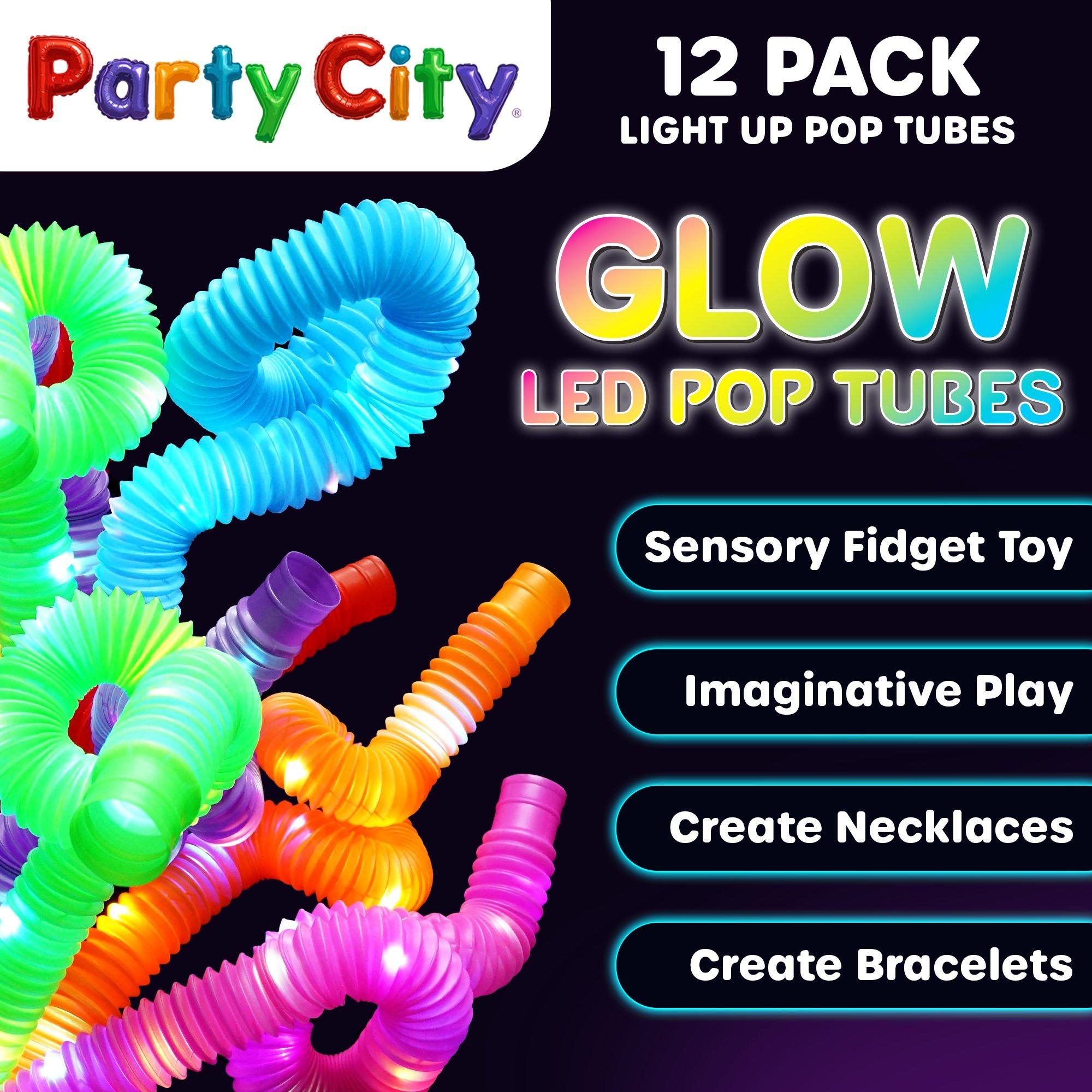 LED Light Up Bendable Pop Tubes w 3 Flashing Modes Rainbow Multicolored Bulk Pack 12 pk