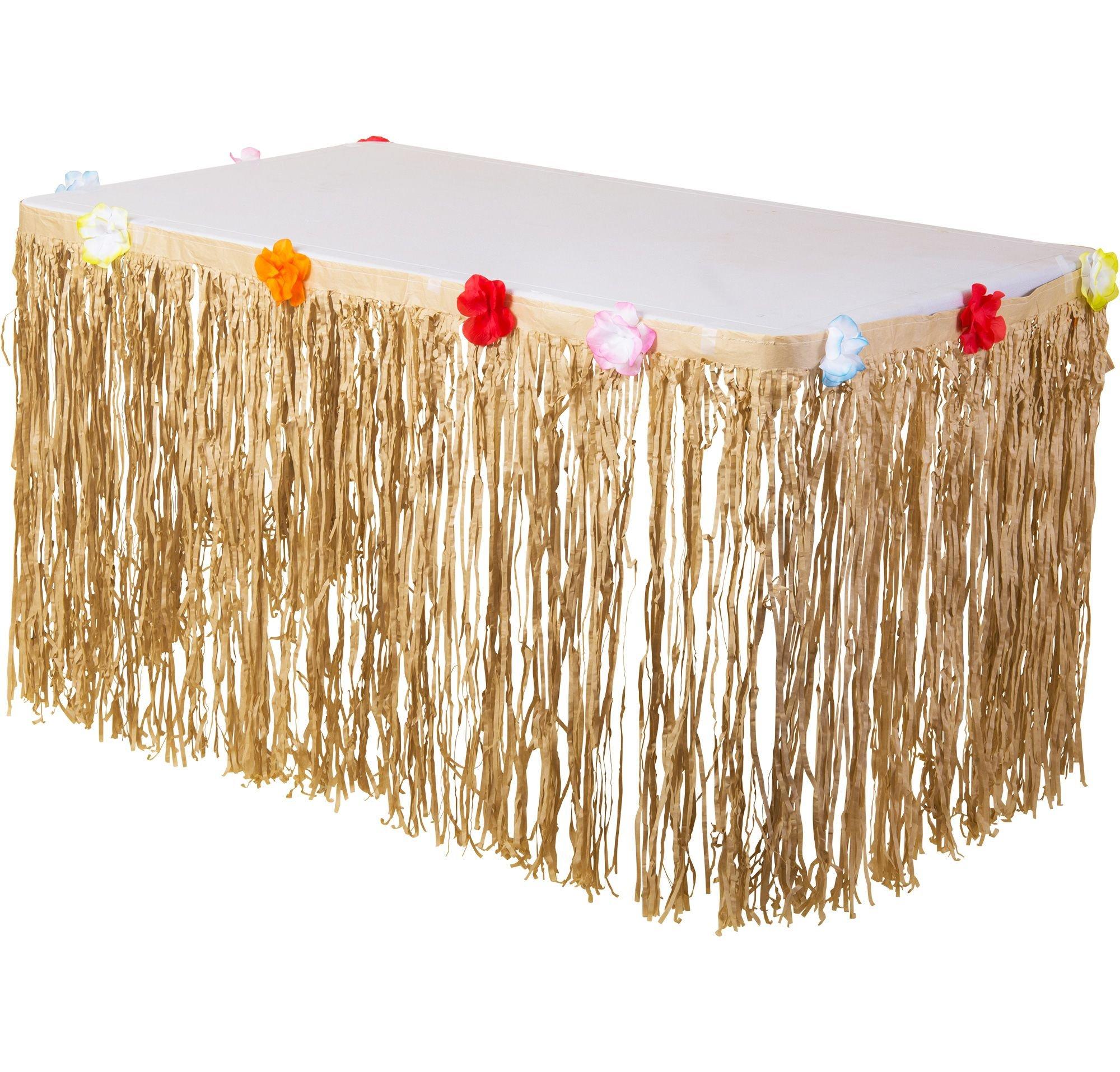 Tan Faux Grass Tissue Paper Fringe Table Skirt, 10ft x 29in - Image 2
