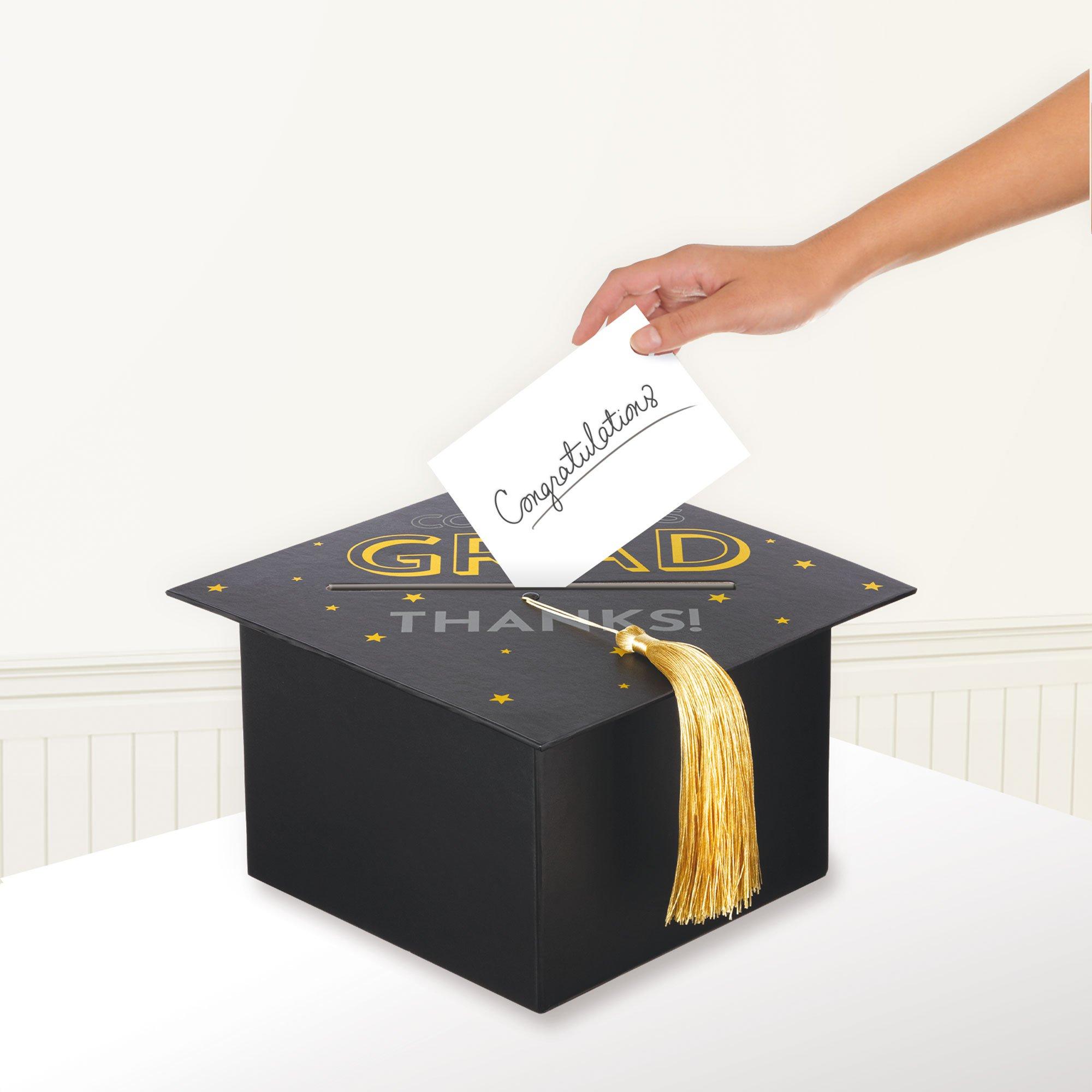 Black, Silver, & Gold Grad Cap Card Box, 8in x 5.83in - Image 2