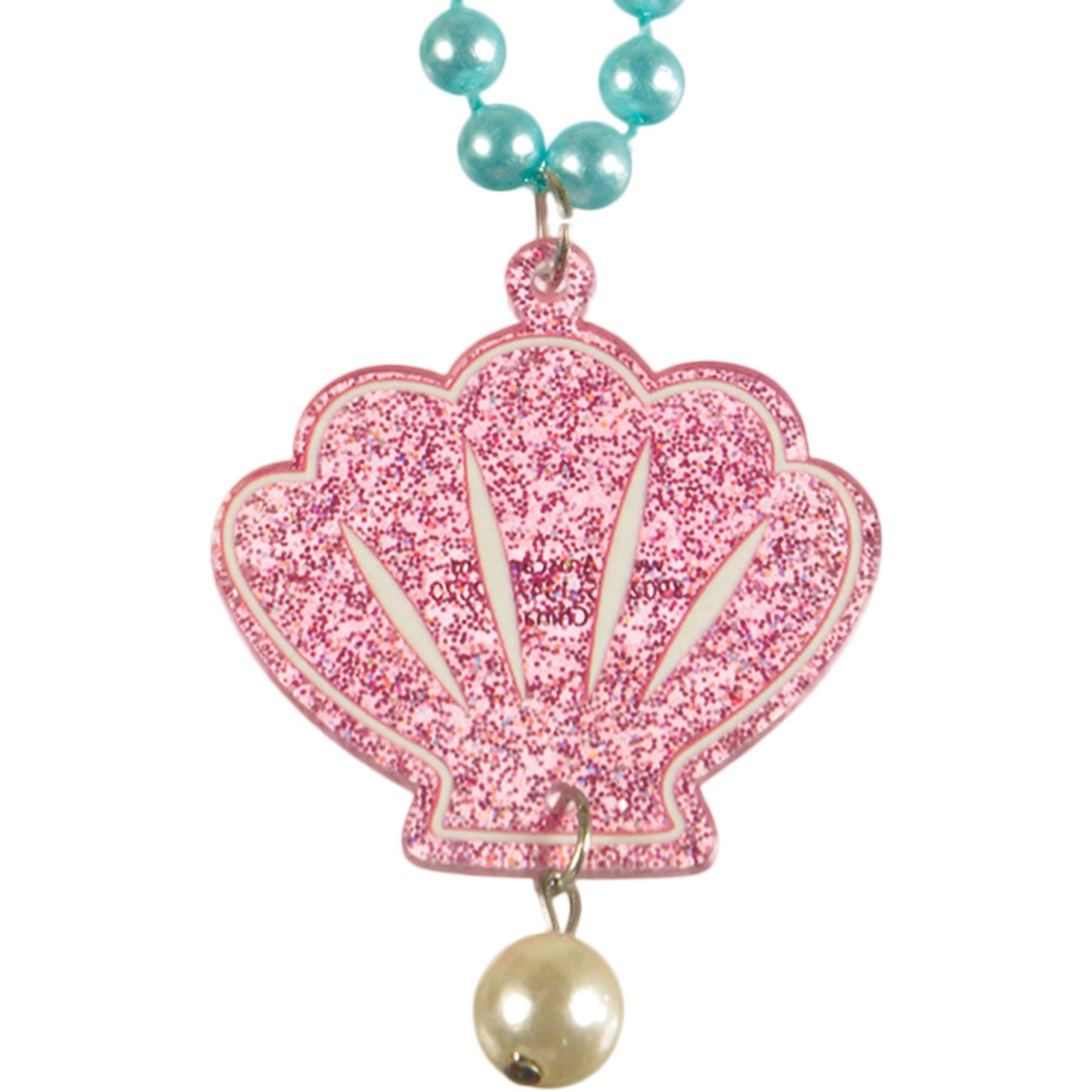 Glitter Shimmering Mermaids Seashell Pendant Plastic Bead Necklace, 17in - Image 2