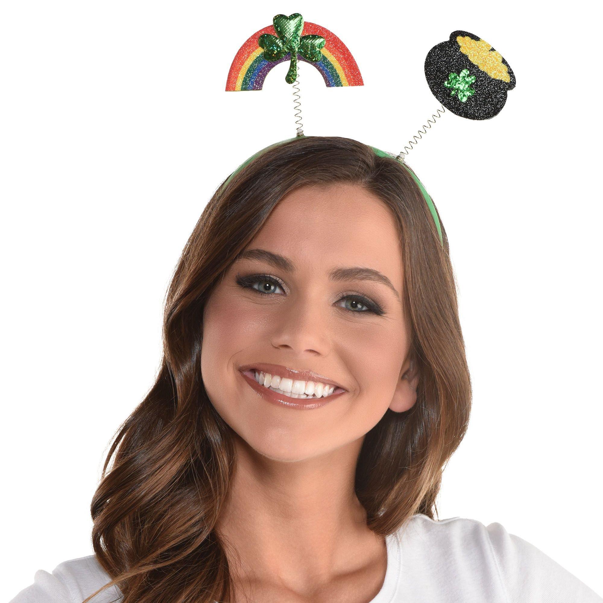 Glitter Rainbow & Pot of Gold St. Patrick's Day Fabric & Plastic Head Bopper, 7.9in x 9in - Image 2
