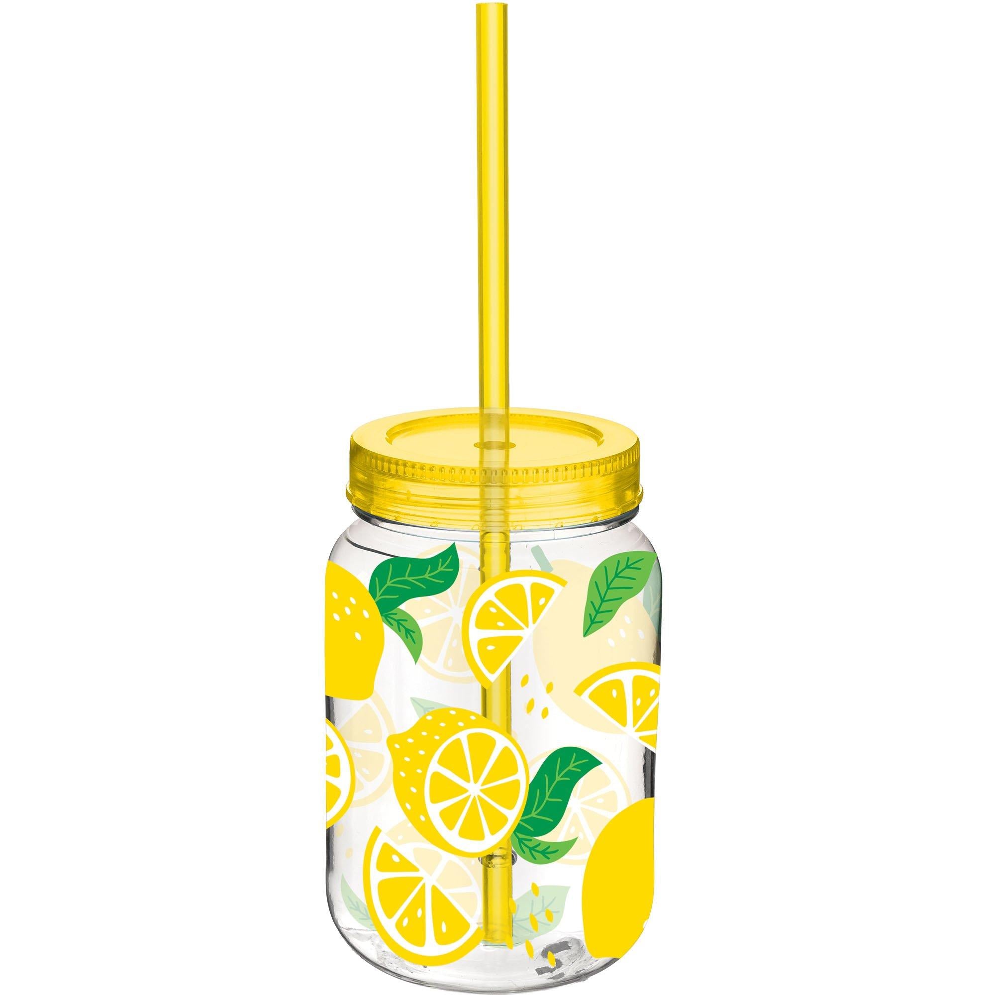Summer Lemon Plastic Mason Jar Cup with Straw, 16oz - Image 2