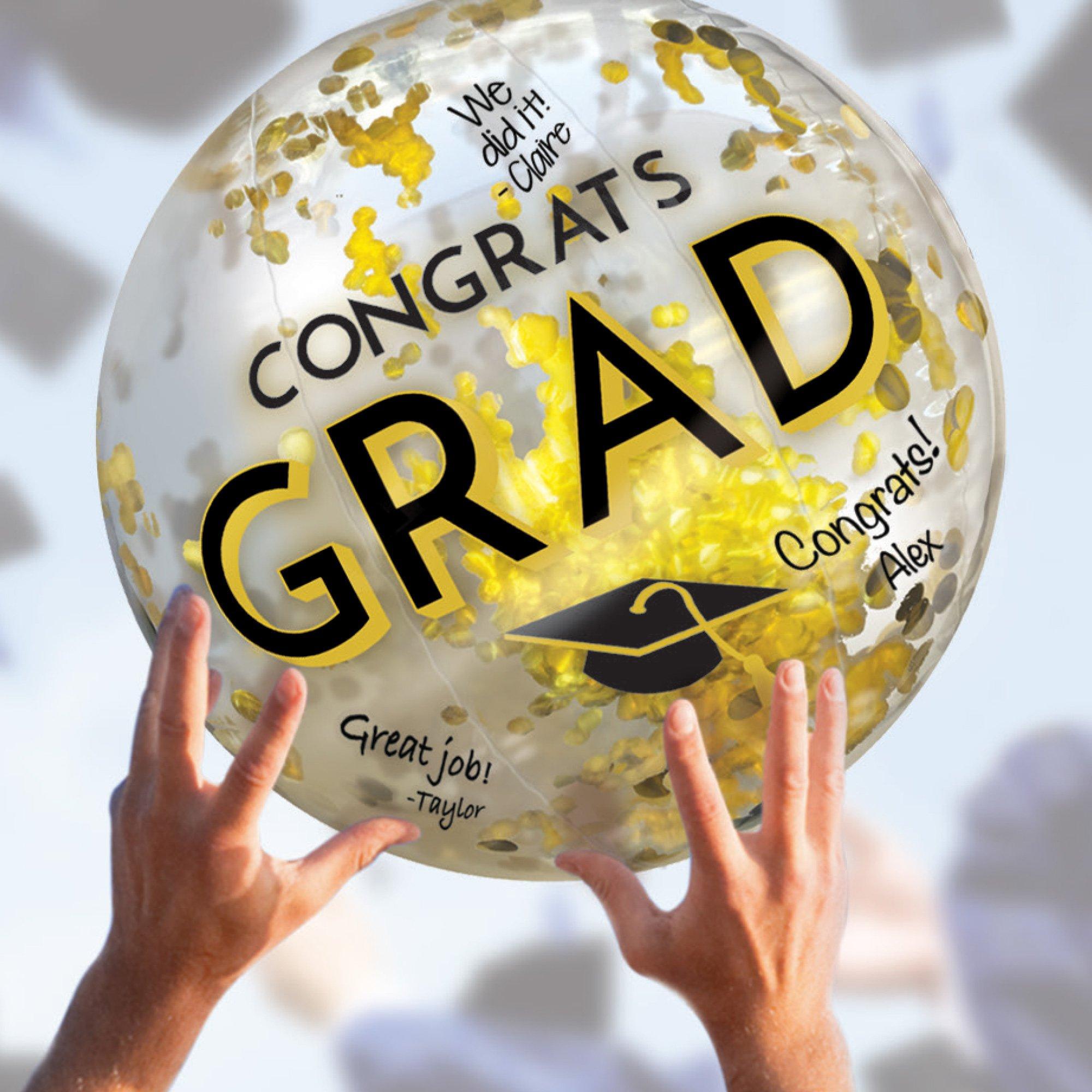 Black, Silver, & Gold Congrats Grad Confetti Beach Ball, 24in - Image 2