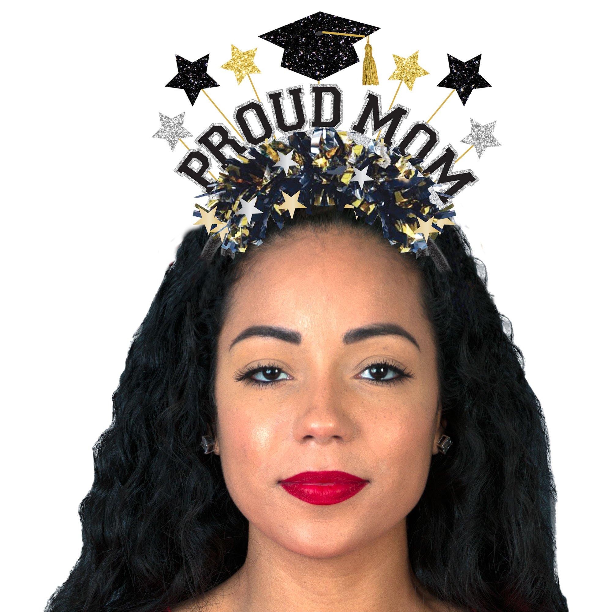 Black, Silver, & Gold Proud Mom Graduation Headband - Image 2