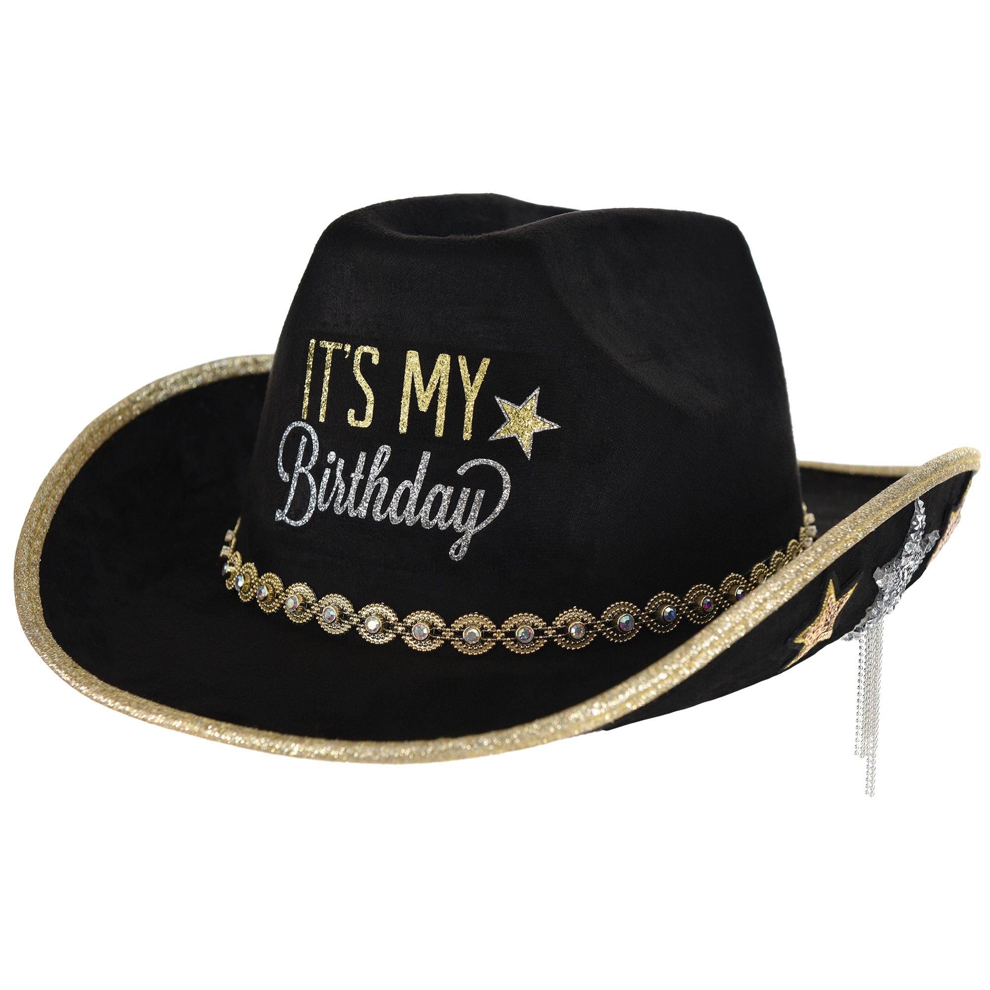 It’s My Birthday Black, Silver & Gold Cowboy Hat, 1pc