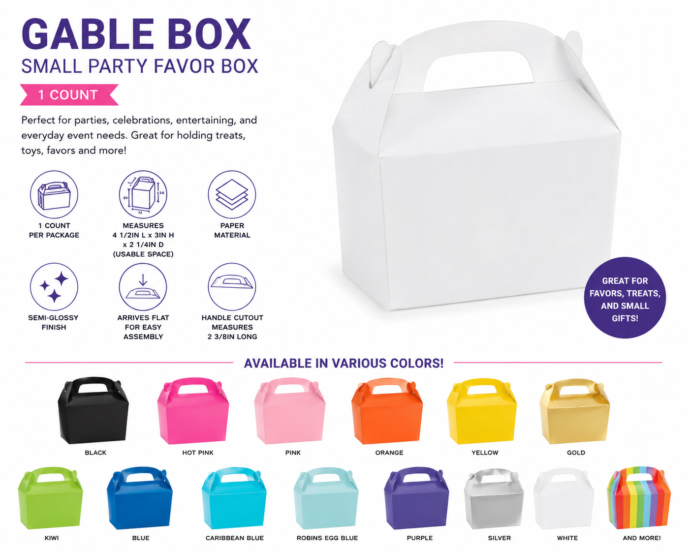 Gable Box Small Party Favor Box, 1ct, Assorted Colors - Image 2