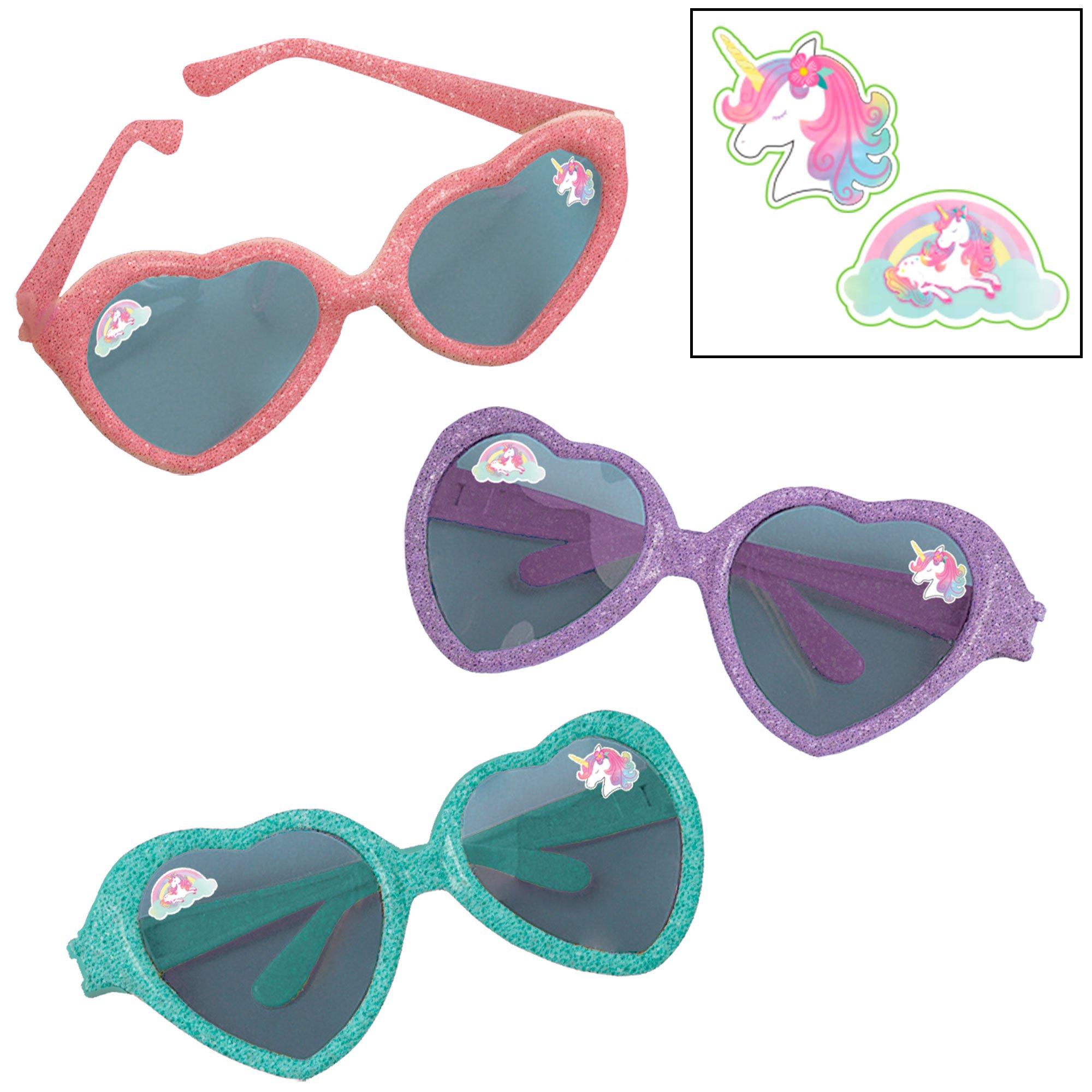 Glitter Enchanted Unicorn Plastic Sunglasses, 5in x 2in, 8ct - Image 2