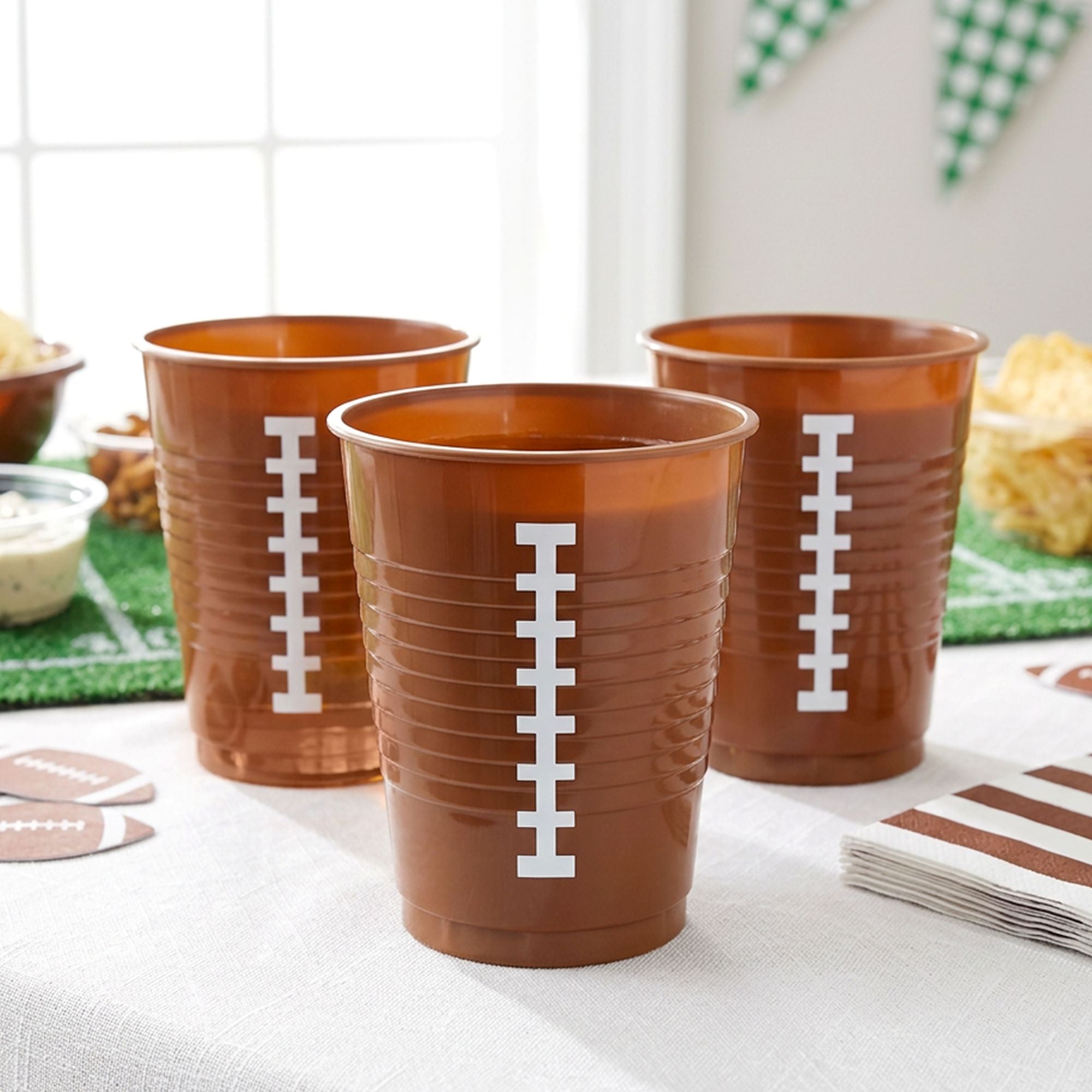 Football Plastic Tumblers, 18oz, 25ct