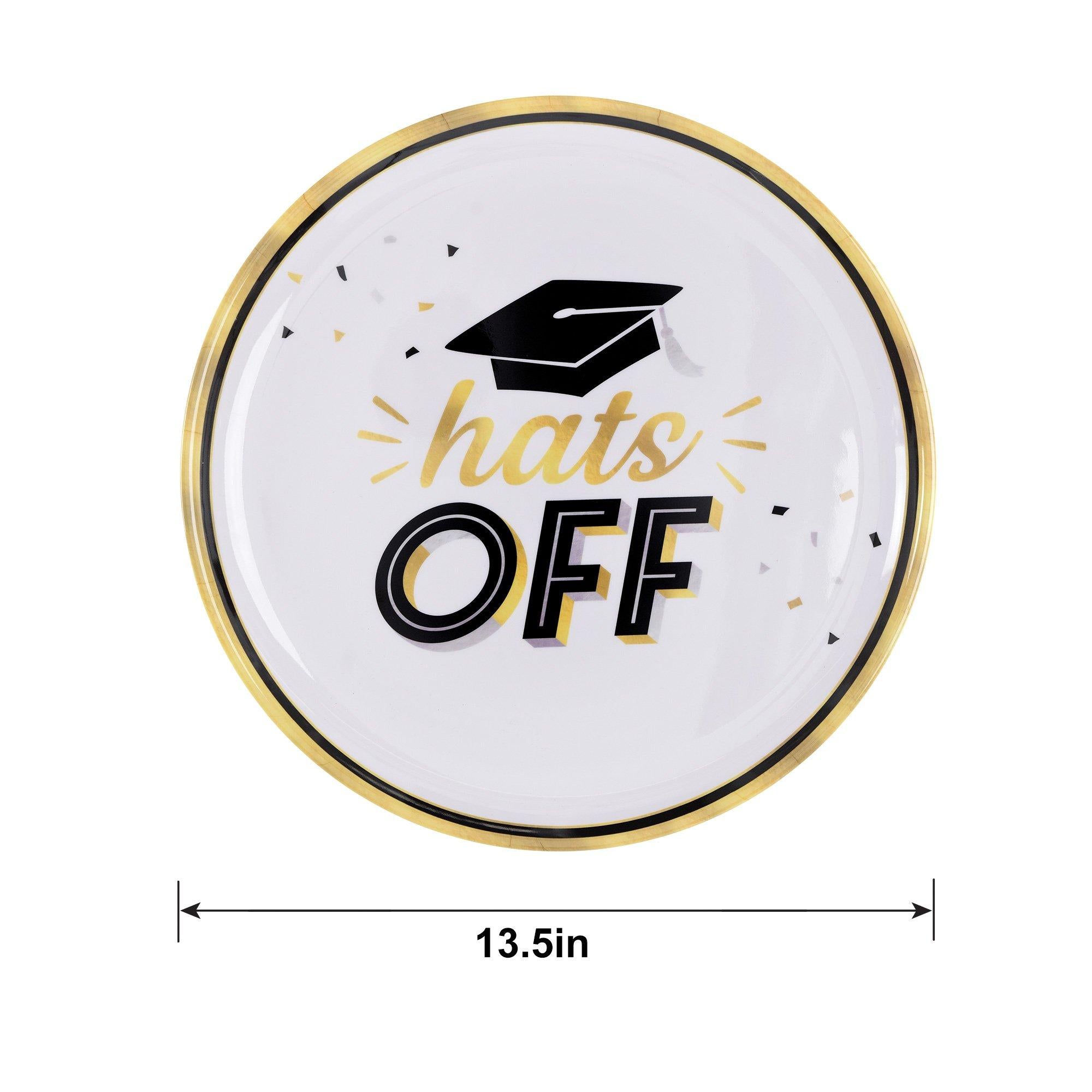 Black & Gold Hats Off Graduation Melamine Round Platter, 13.5in - Image 2